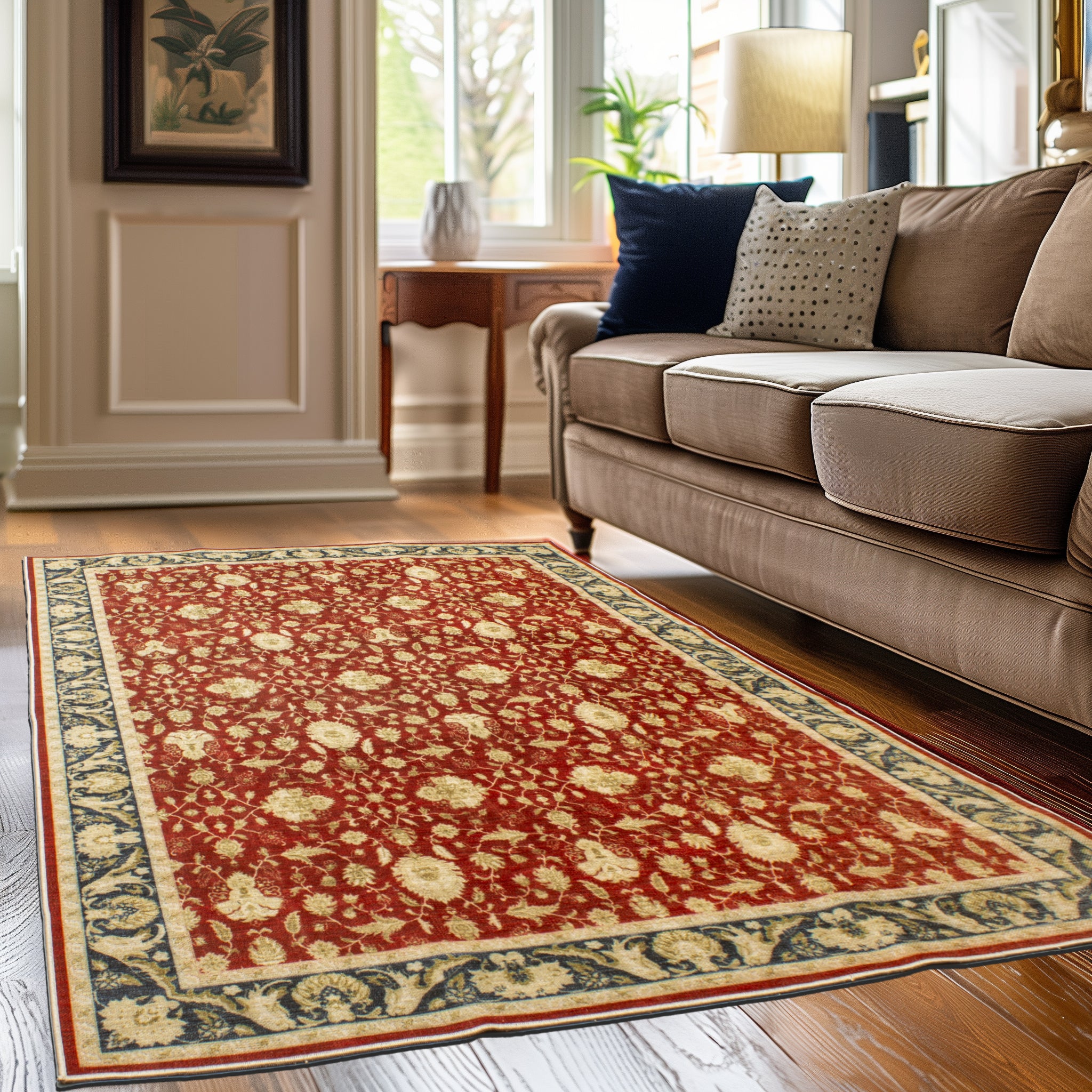 Machine Washable Traditional Performance Non-Slip Area Rug - Made in Turkey #color_Red