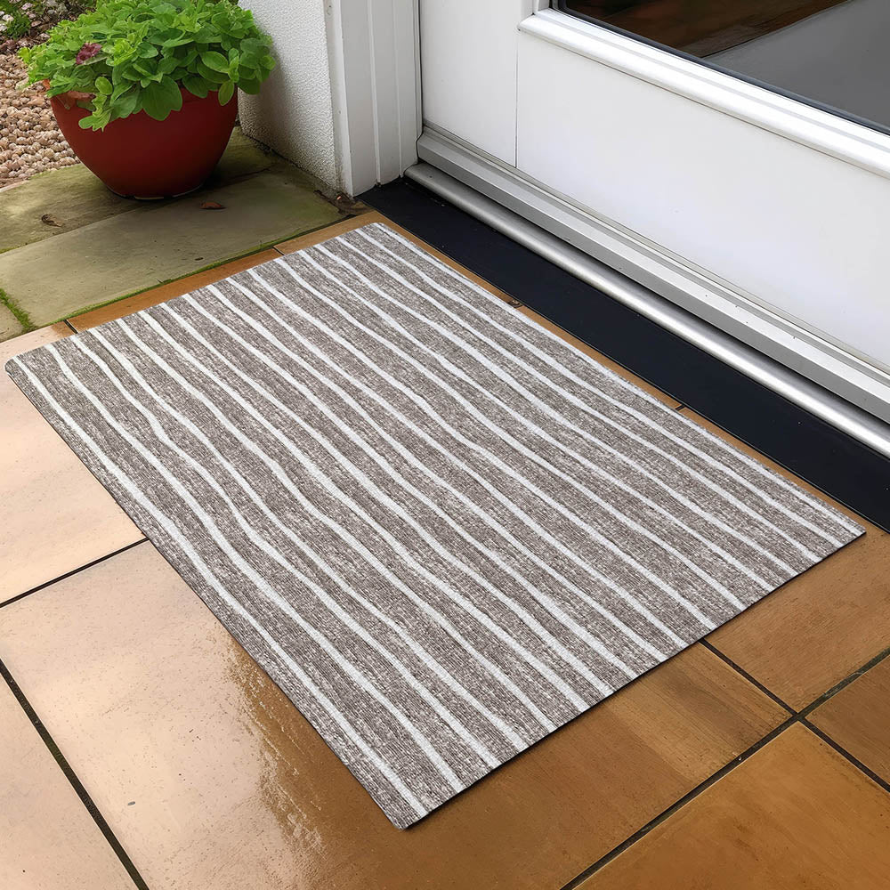 Luxury Machine Washable Indoor/Outdoor Transitional LA1 Taupe Brown Rug 1'8" x 2'6" #shape_Rectangle