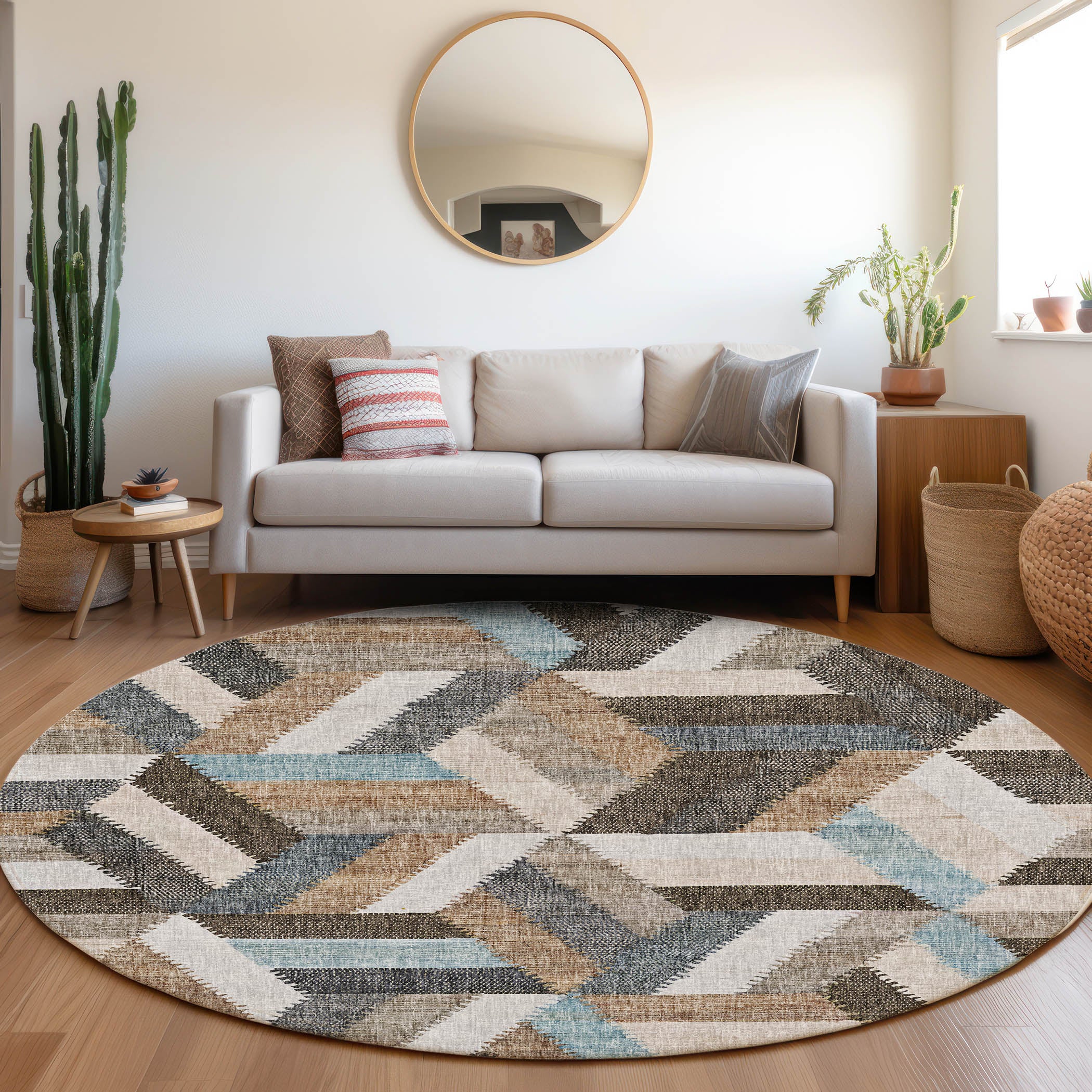Luxury Washable Transitional LN1 Brown Rug 8' x 8' #shape_Round