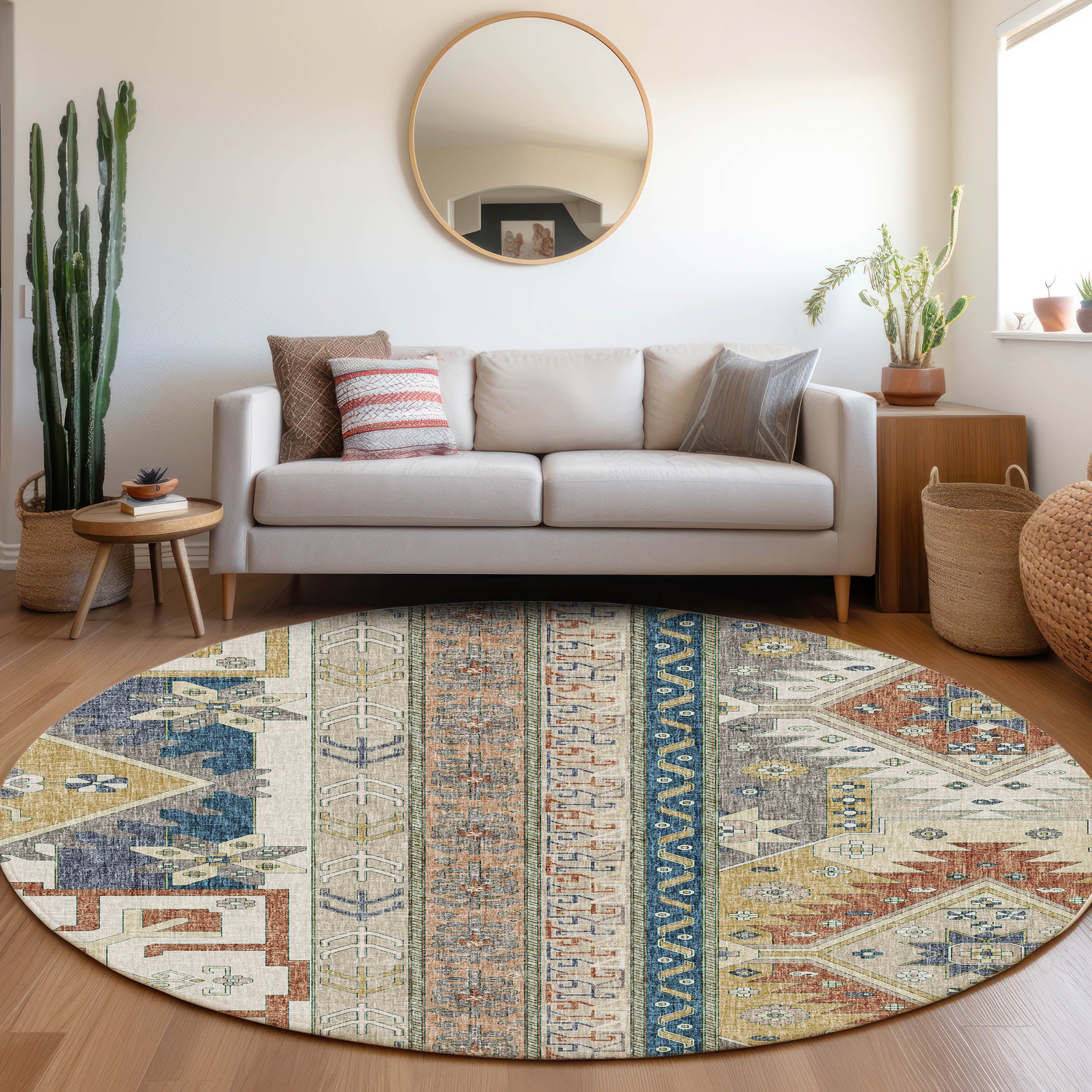 Luxury Washable Transitional LN3 Ivory Rug 8' x 8' #shape_Round