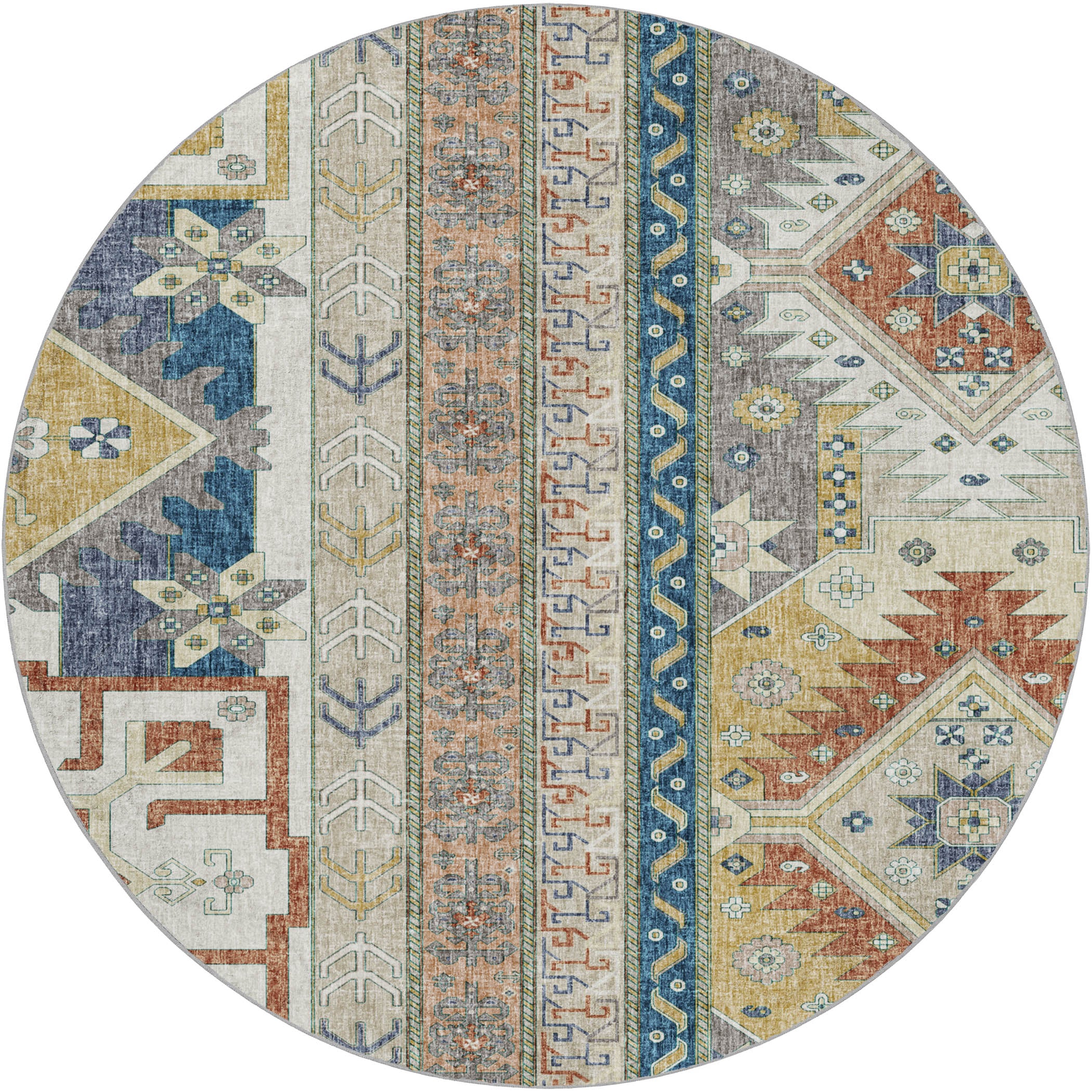 Luxury Washable Transitional LN3 Ivory Rug 8' x 8' #shape_Round