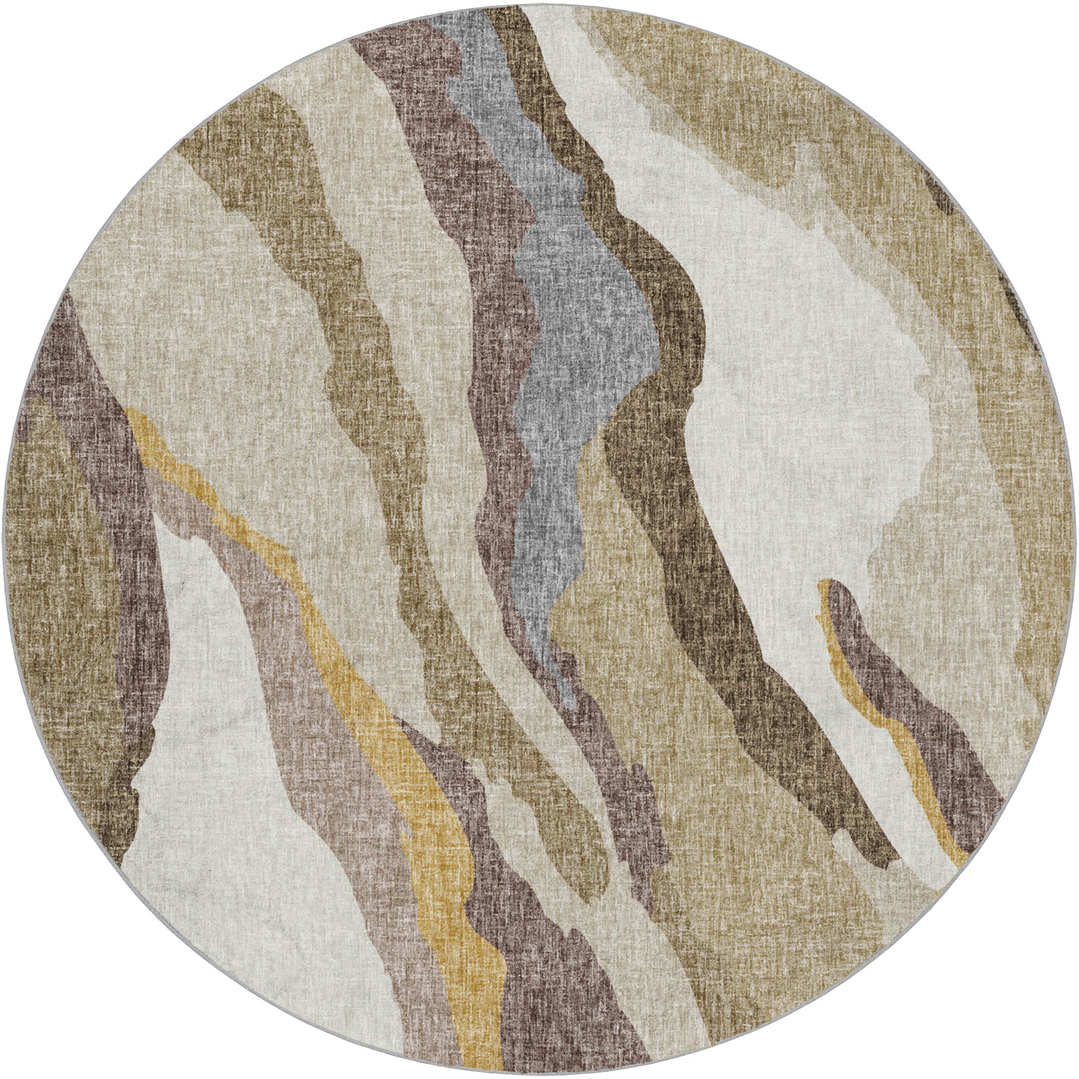 Luxury Washable Transitional LN4 Beige Brown Rug 8' x 8' #shape_Round