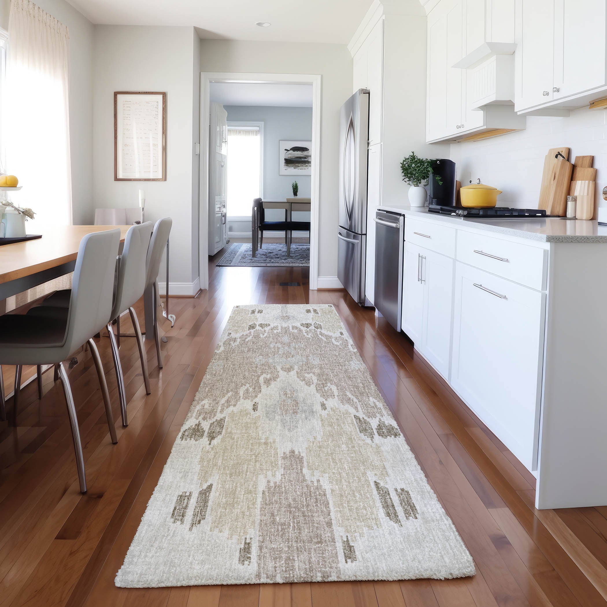 Luxury Washable Transitional LN5 Ivory Rug 2'3" x 7'6" #shape_Runner