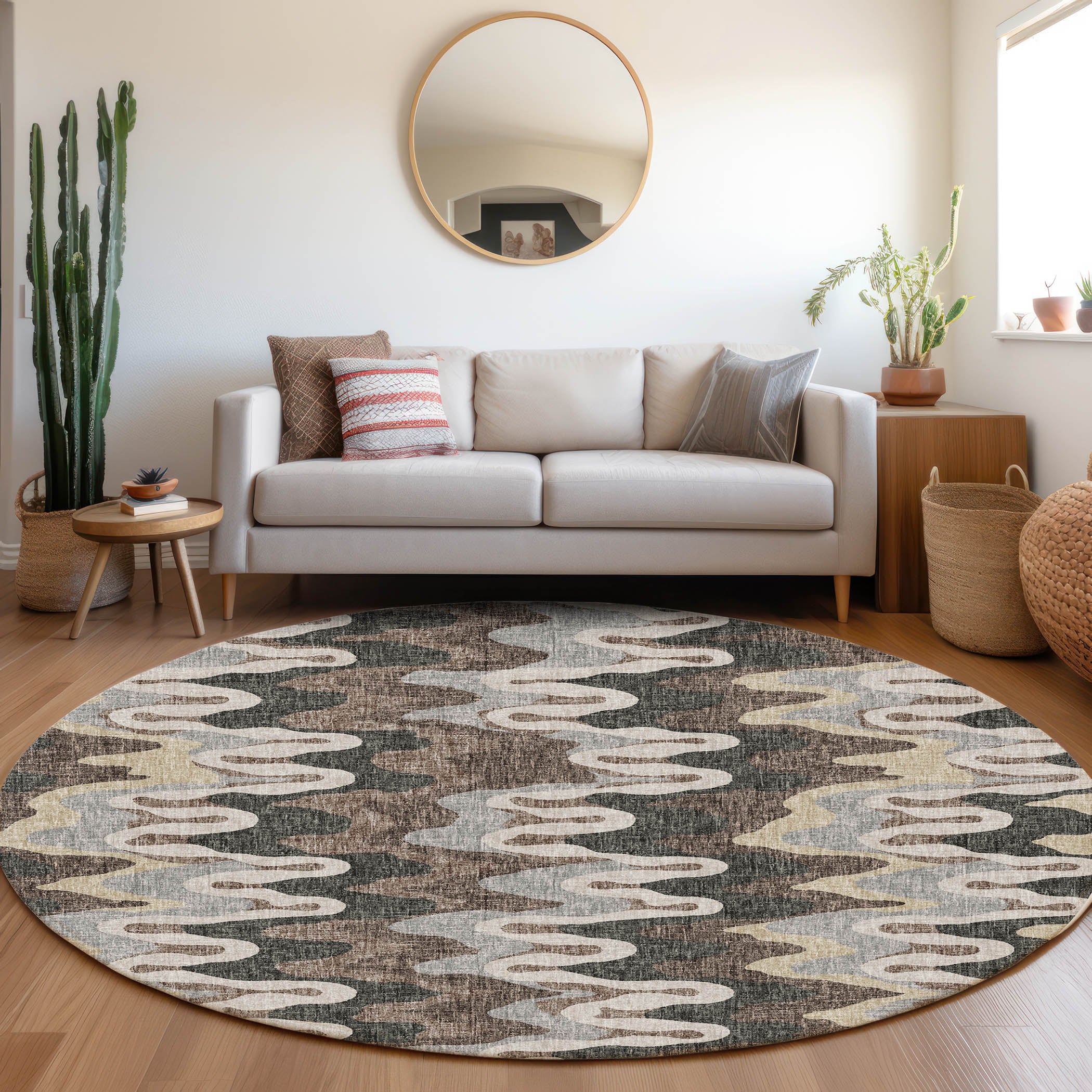 Luxury Washable Transitional LN6 Charcoal Gray Rug 8' x 8' #shape_Round