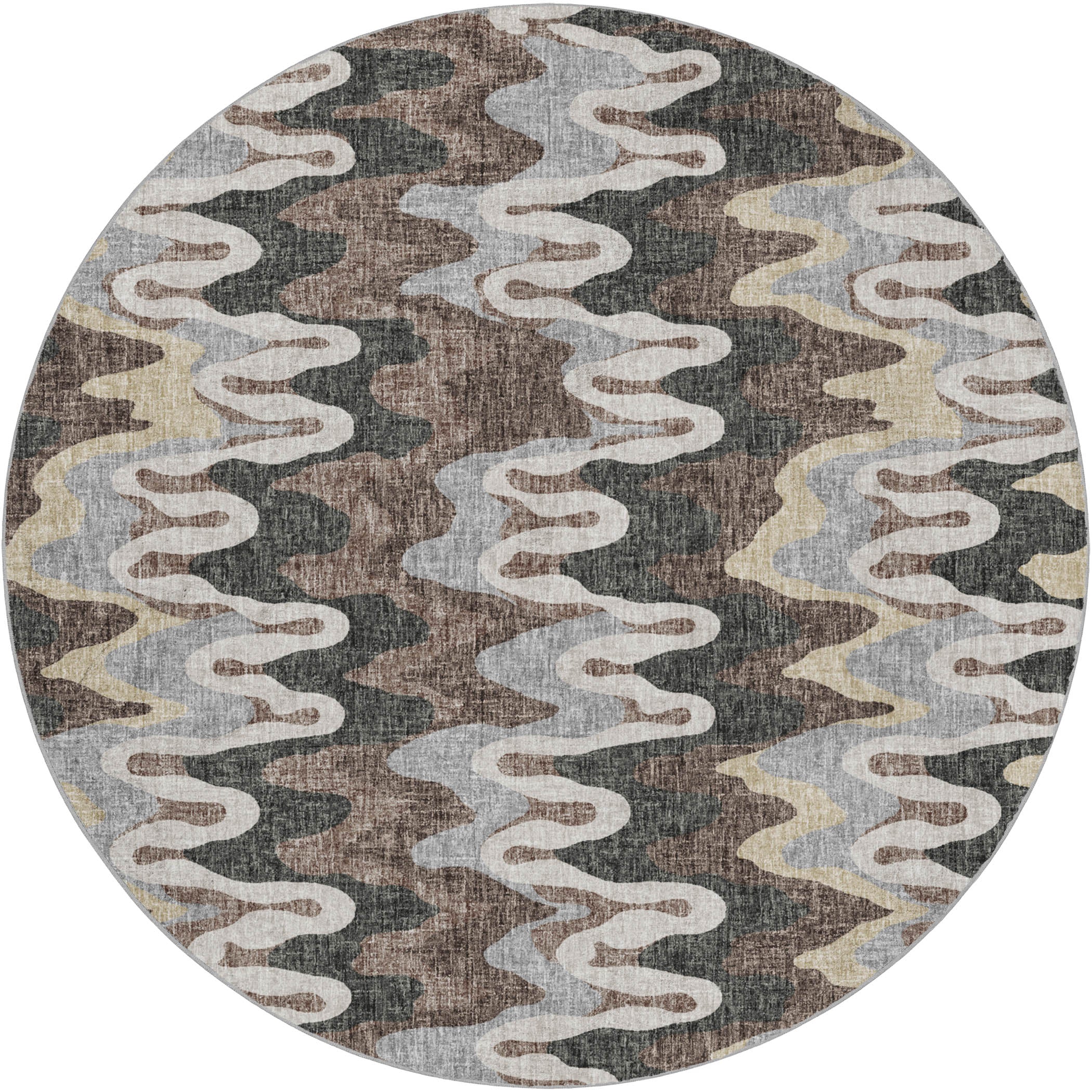 Luxury Washable Transitional LN6 Charcoal Gray Rug 8' x 8' #shape_Round