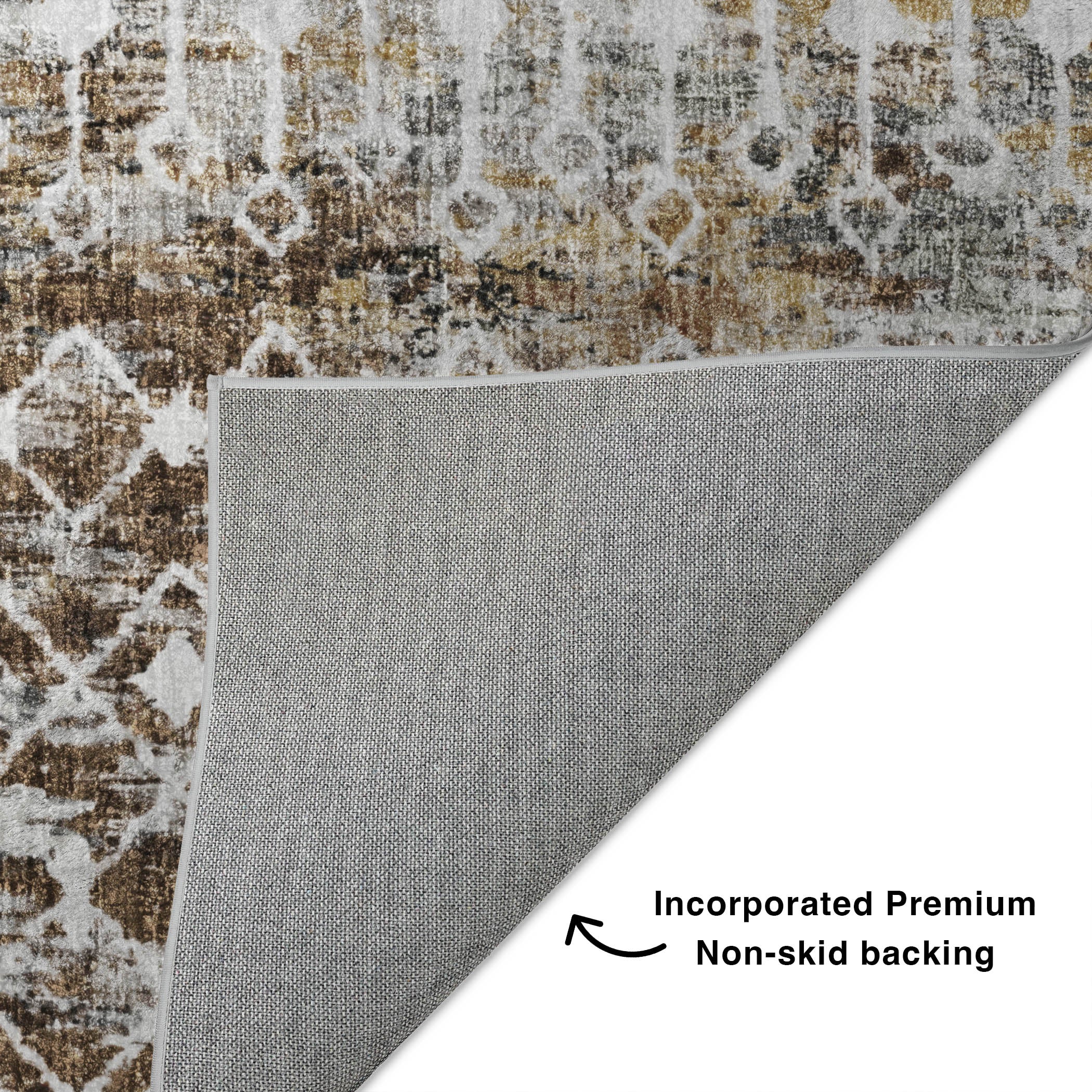 Luxury Washable Transitional LN7 Brown Rug 1'8" x 2'6" #shape_Rectangle