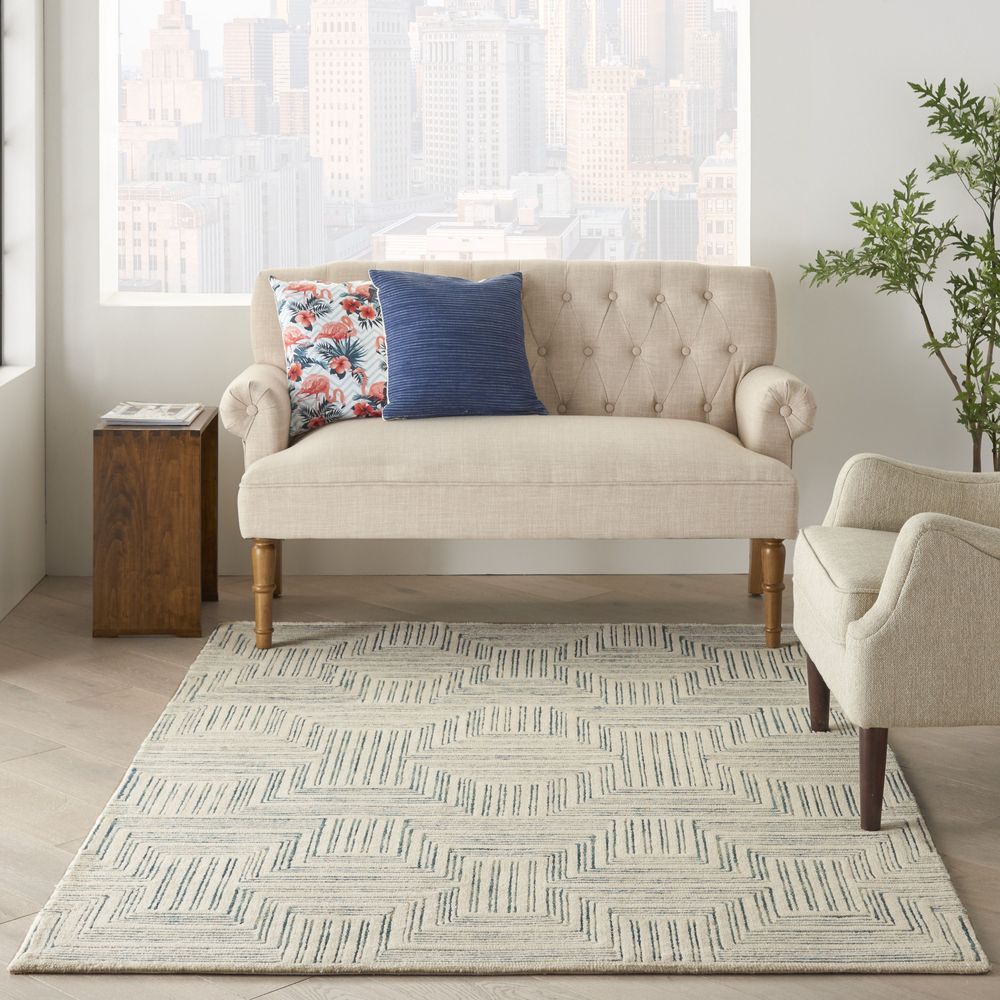 Linked LNK06 Ivory/Turquoise Rugs #color_ivory/turquoise