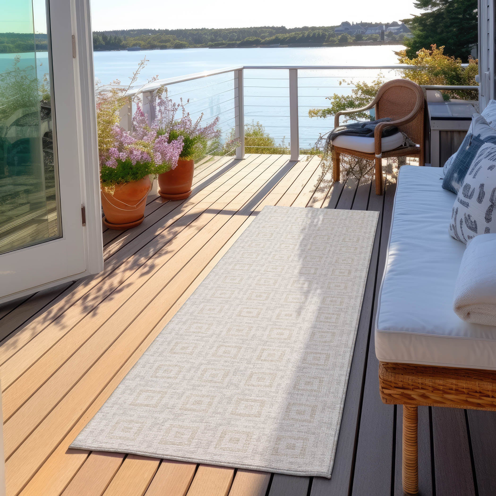 Luxury Machine Washable Indoor/Outdoor Transitional MO1 Linen Ivory Rug 2'3" x 10' #shape_Runner