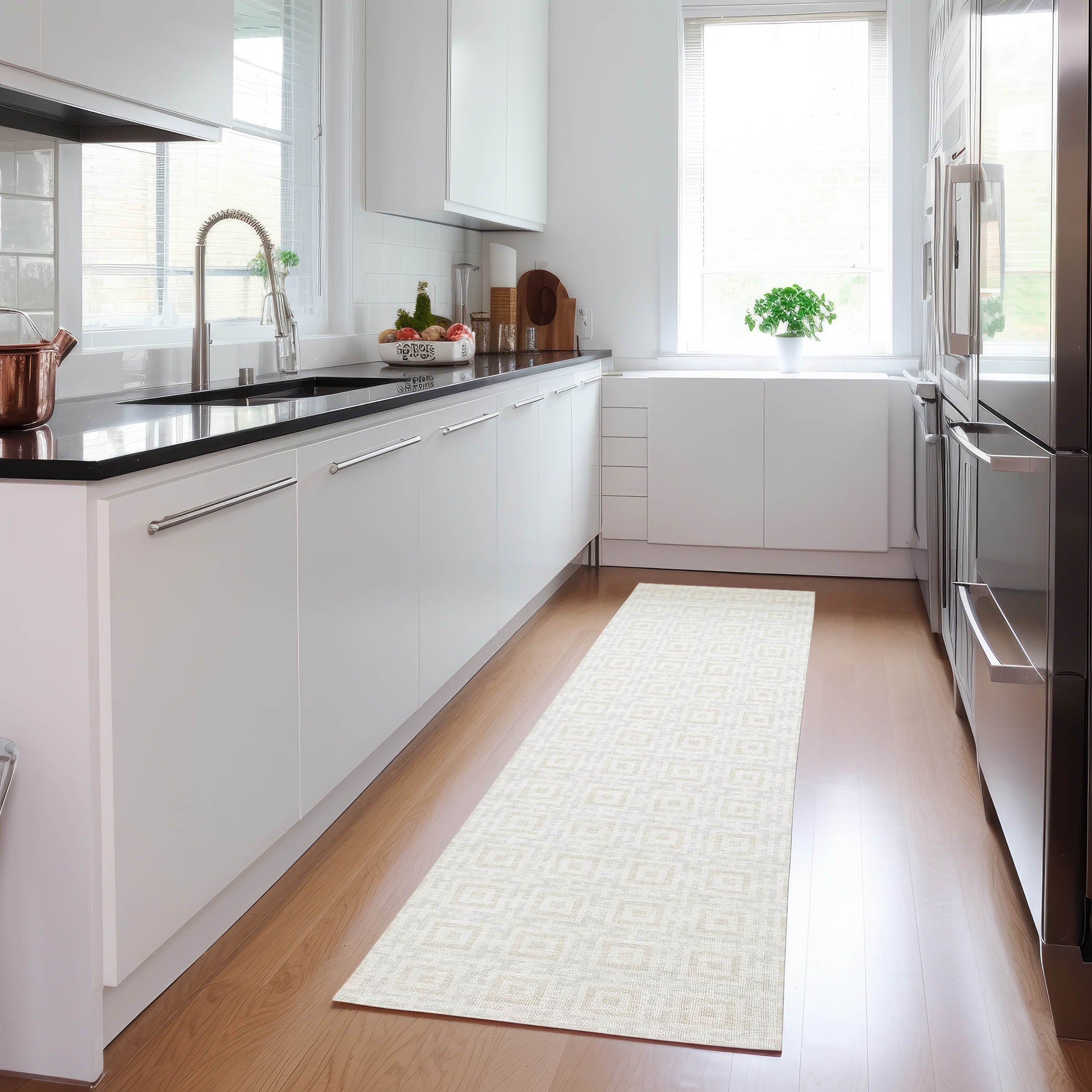 Luxury Machine Washable Indoor/Outdoor Transitional MO1 Linen Ivory Rug 2'3" x 10' #shape_Runner