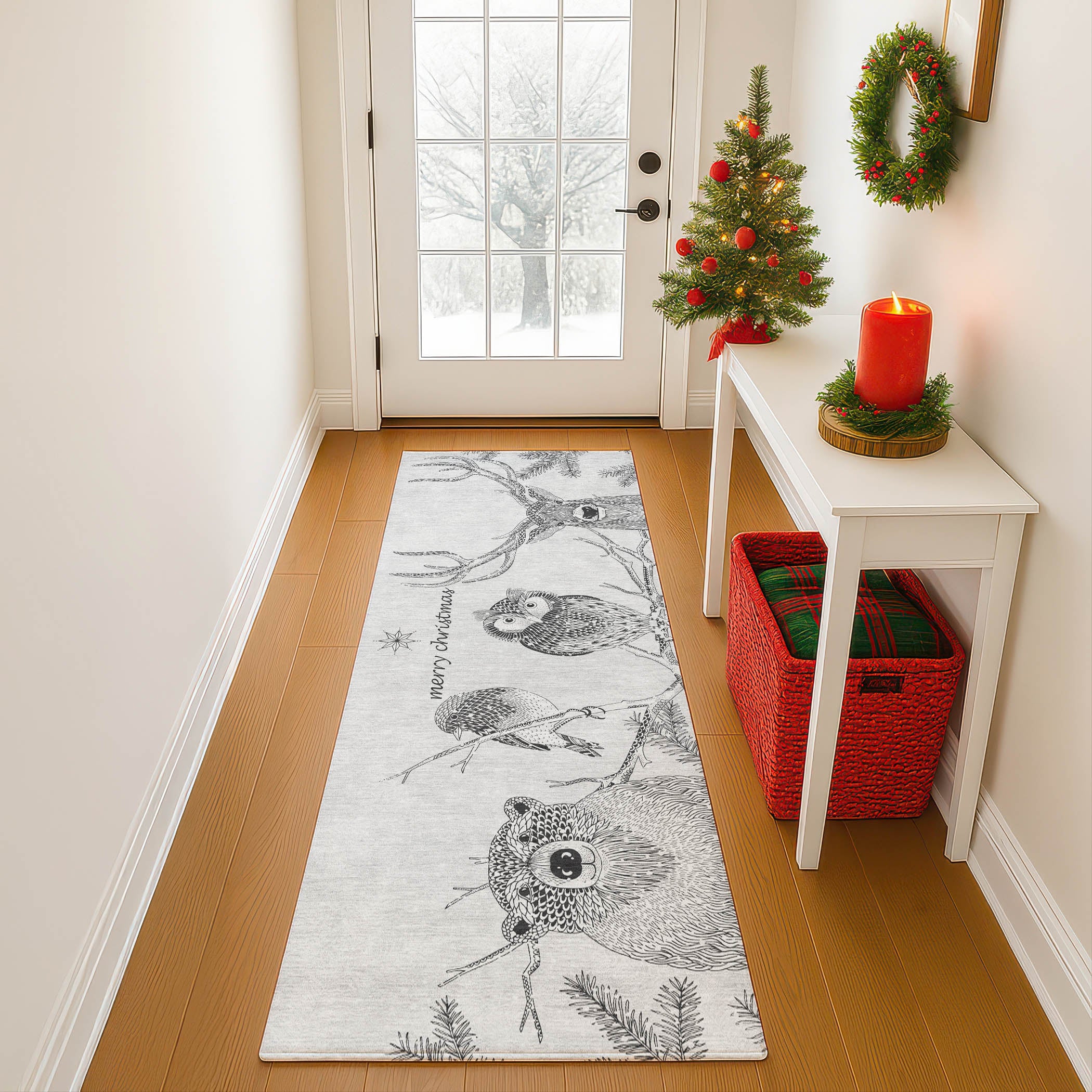 Luxury Washable Indoor/Outdoor Holiday MY10 Flannel Gray Rug 2'3" x 7'6" #shape_Runner