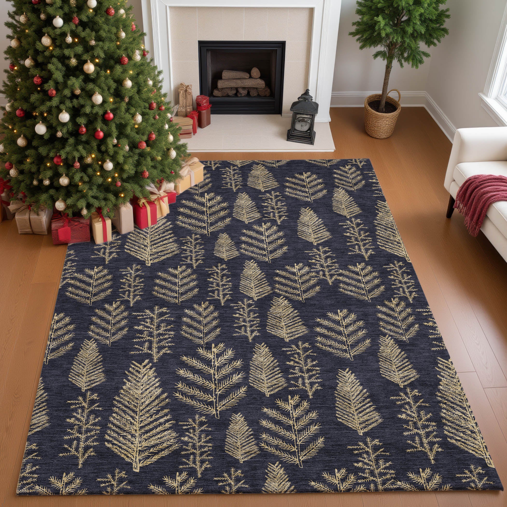 Luxury Washable Indoor/Outdoor Holiday MY21 Black Rug 2'6" x 3'10" #shape_Rectangle