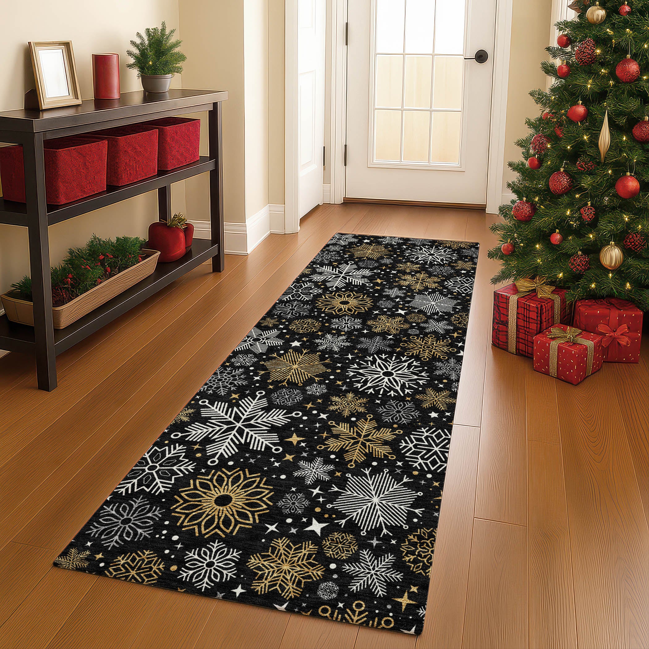 Luxury Washable Indoor/Outdoor Holiday MY25 Black Rug 2'3" x 7'6" #shape_Runner