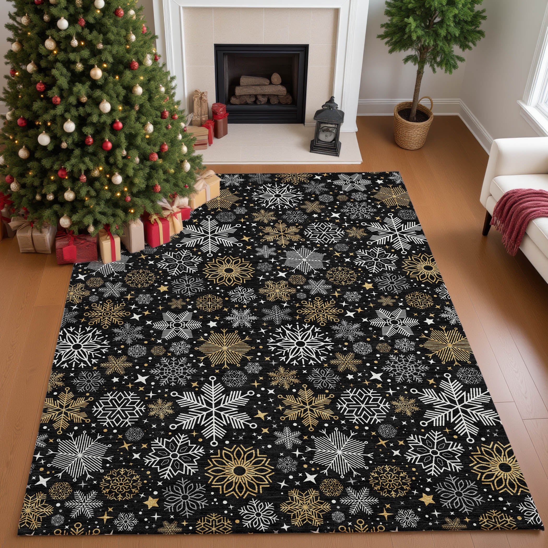 Luxury Washable Indoor/Outdoor Holiday MY25 Black Rug 2'6" x 3'10" #shape_Rectangle