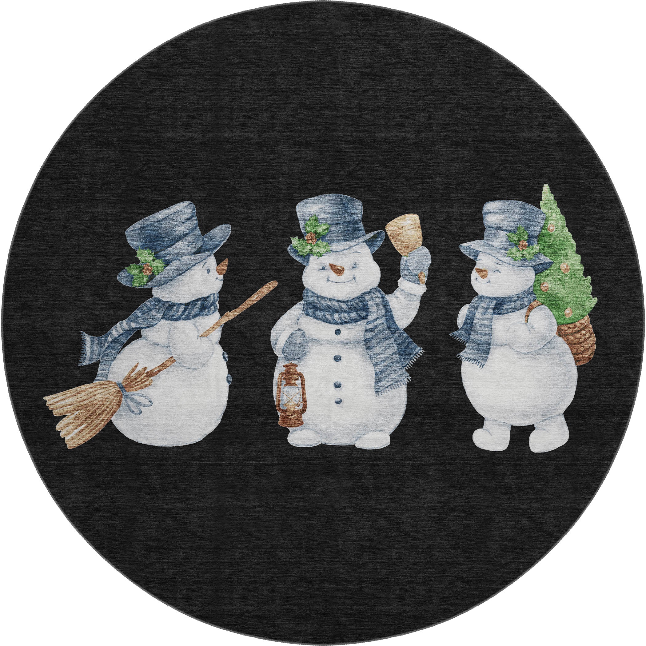 Luxury Washable Indoor/Outdoor Holiday MY28 Black Rug 8' x 8' #shape_Round