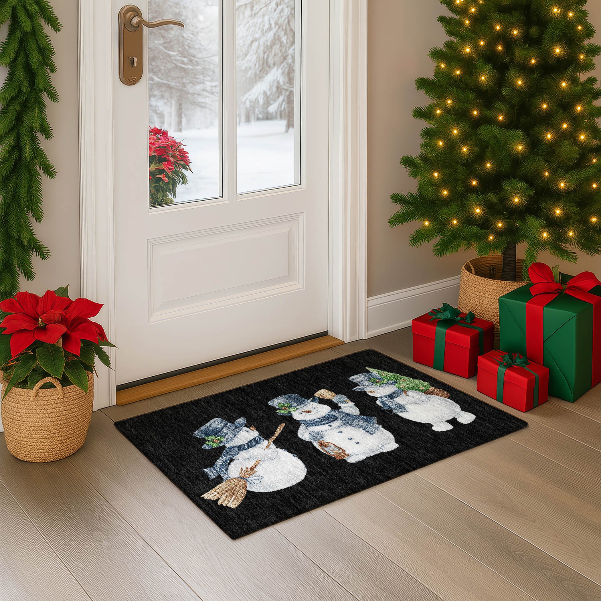 Luxury Washable Indoor/Outdoor Holiday MY28 Black Rug 1'8" x 2'6" #shape_Rectangle