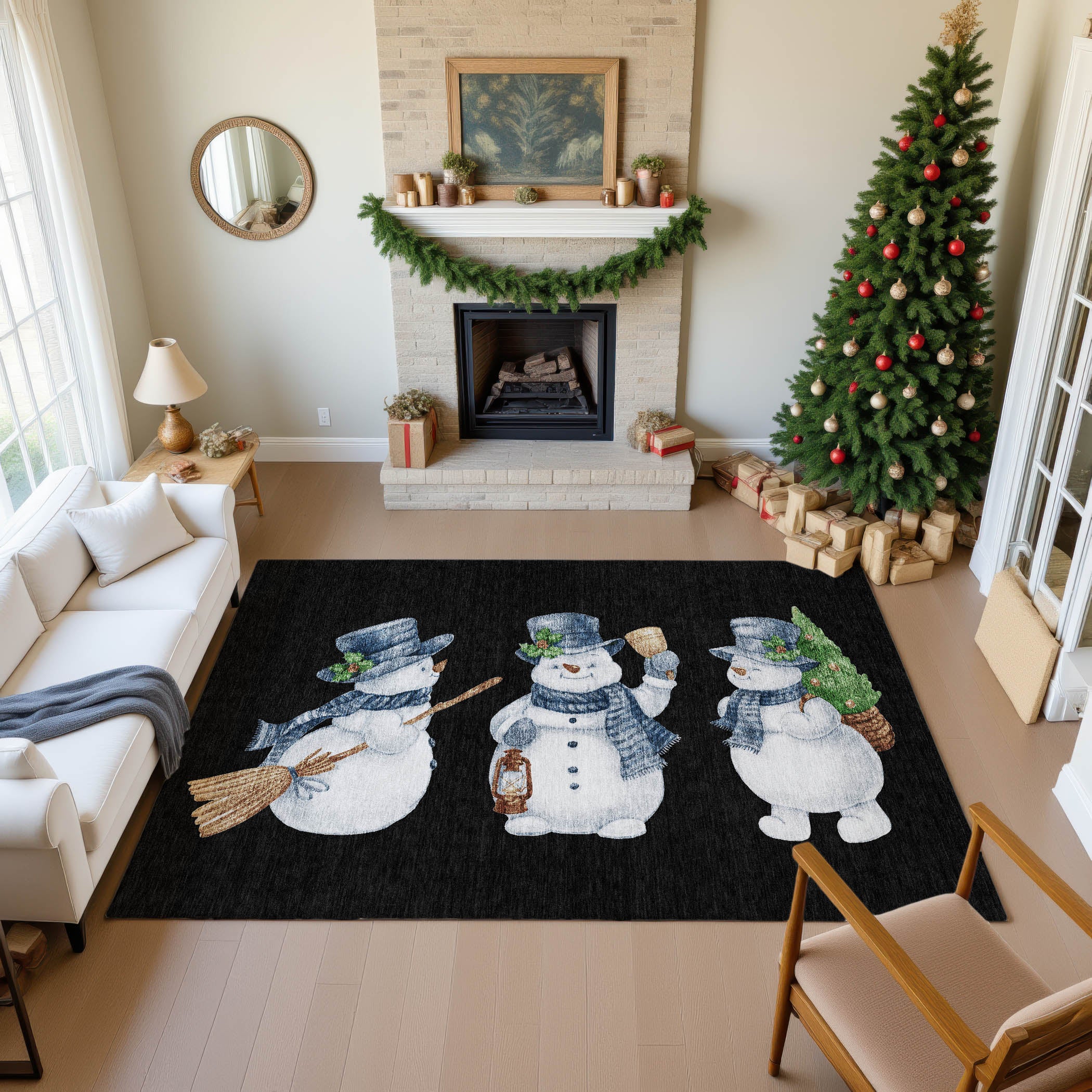 Luxury Washable Indoor/Outdoor Holiday MY28 Black Rug 2'6" x 3'10" #shape_Rectangle
