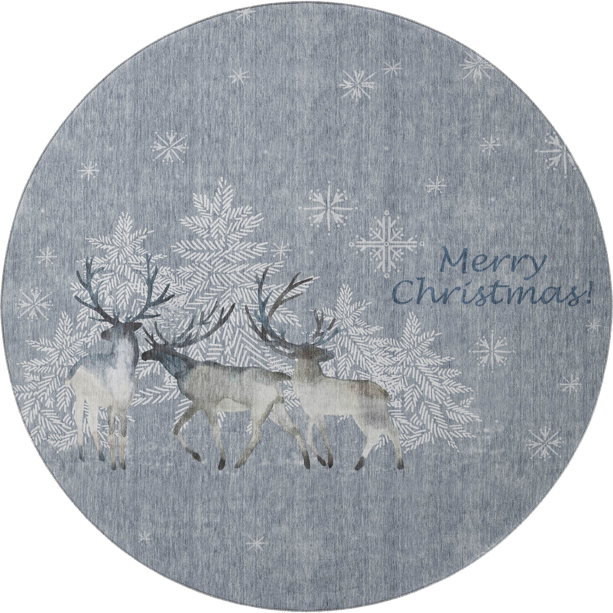 Luxury Washable Indoor/Outdoor Holiday MY2 Gray Rug 8' x 8' #shape_Round