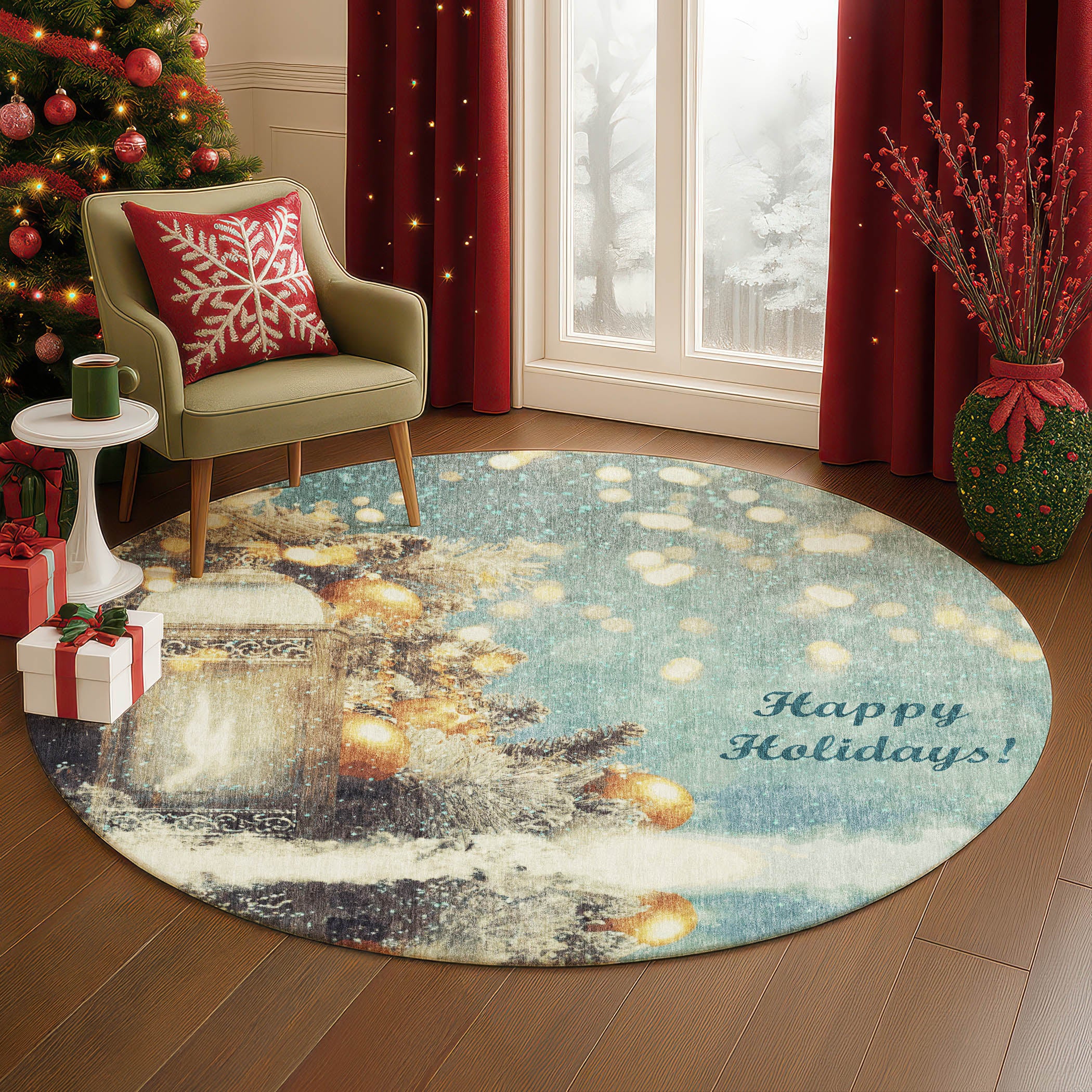 Luxury Washable Indoor/Outdoor Holiday MY3 Skydust Blue Rug 8' x 8' #shape_Round