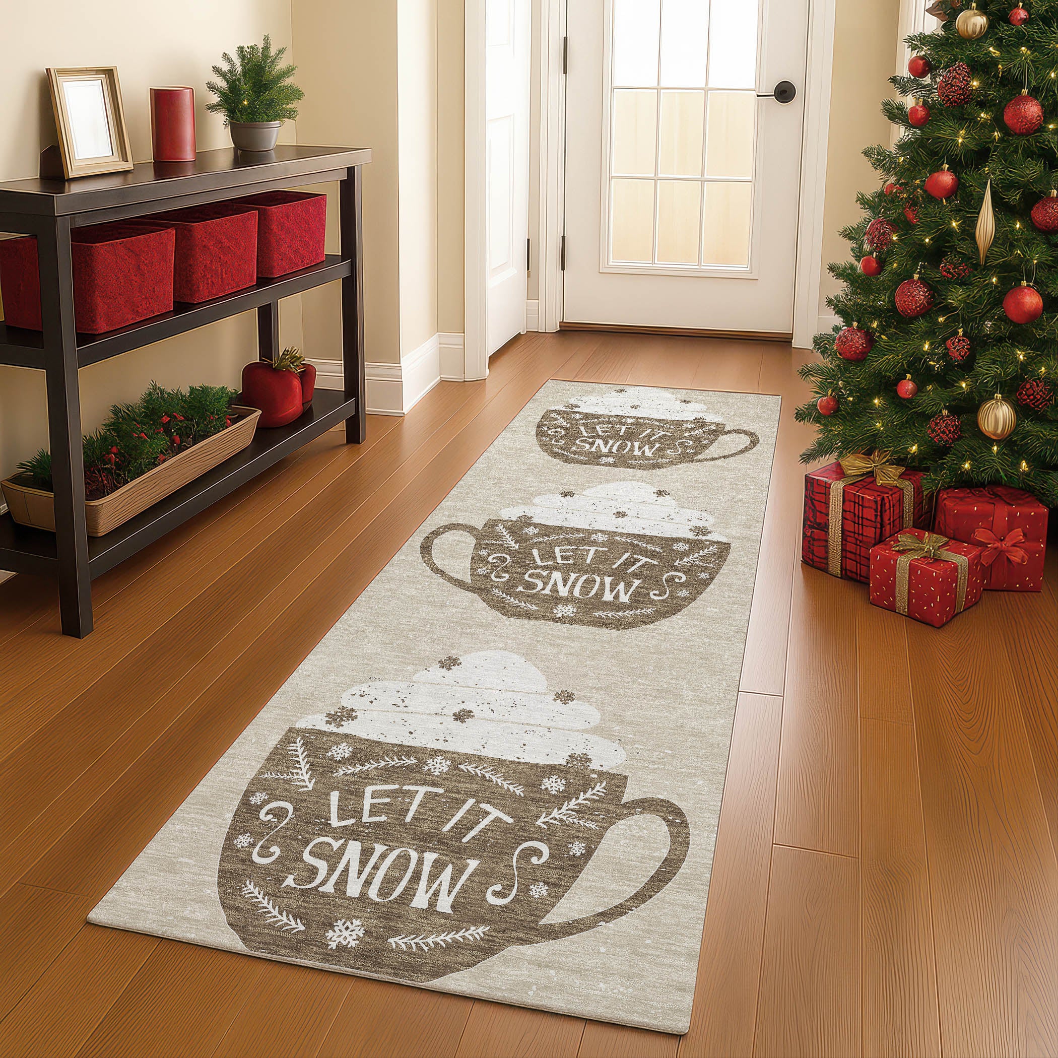 Luxury Washable Indoor/Outdoor Holiday MY7 Beige Brown Rug 2'3" x 7'6" #shape_Runner