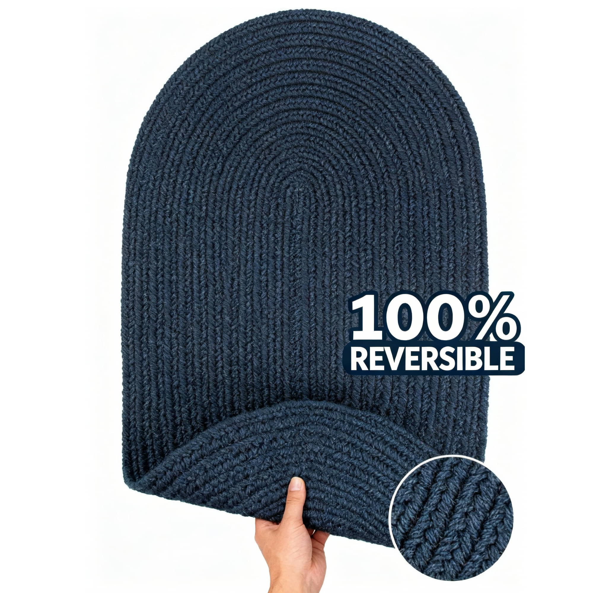 Navy Braided Rug - Reversible Solid Constrution - Indoor Outdoor