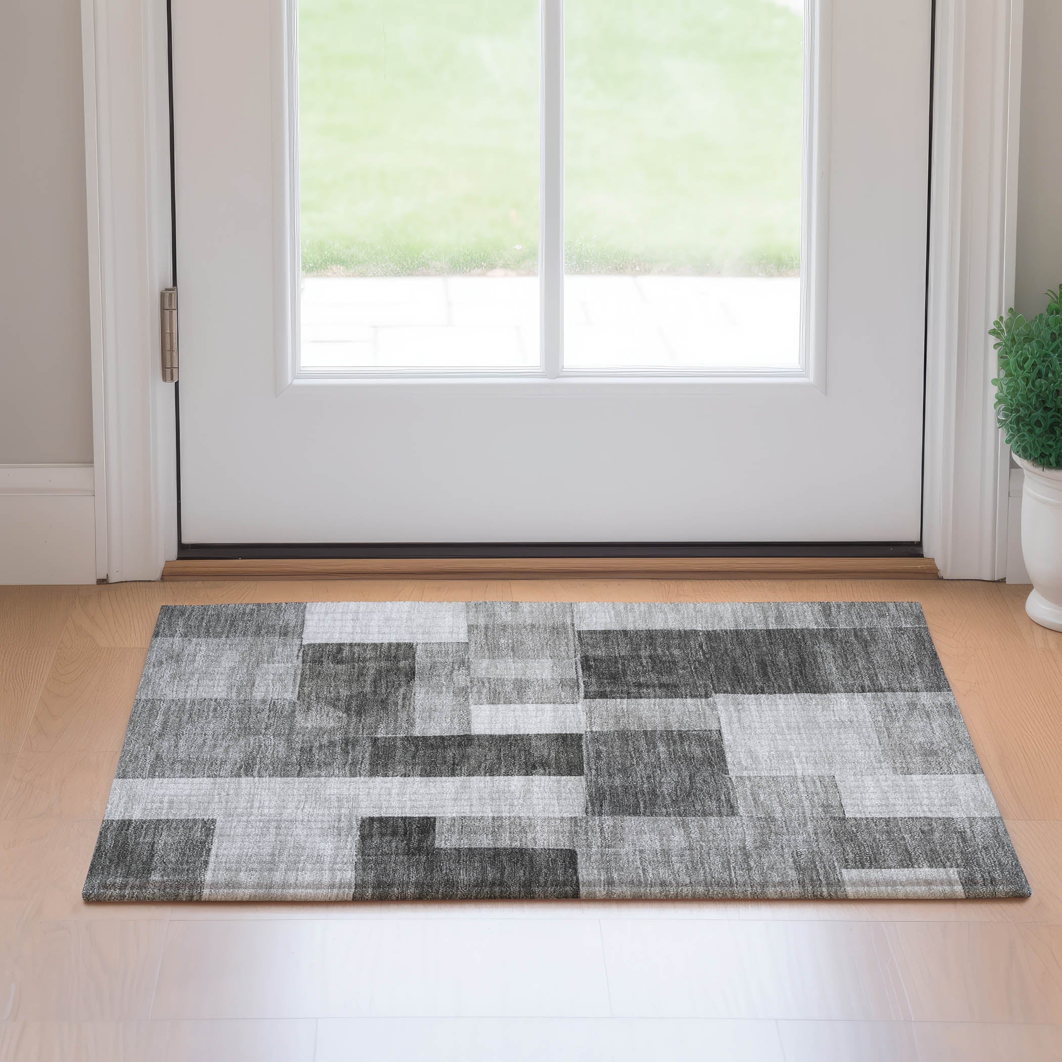 Luxury Machine Washable Indoor/Outdoor Transitional NO15 Pewter Gray Rug 1'8" x 2'6" #shape_Rectangle