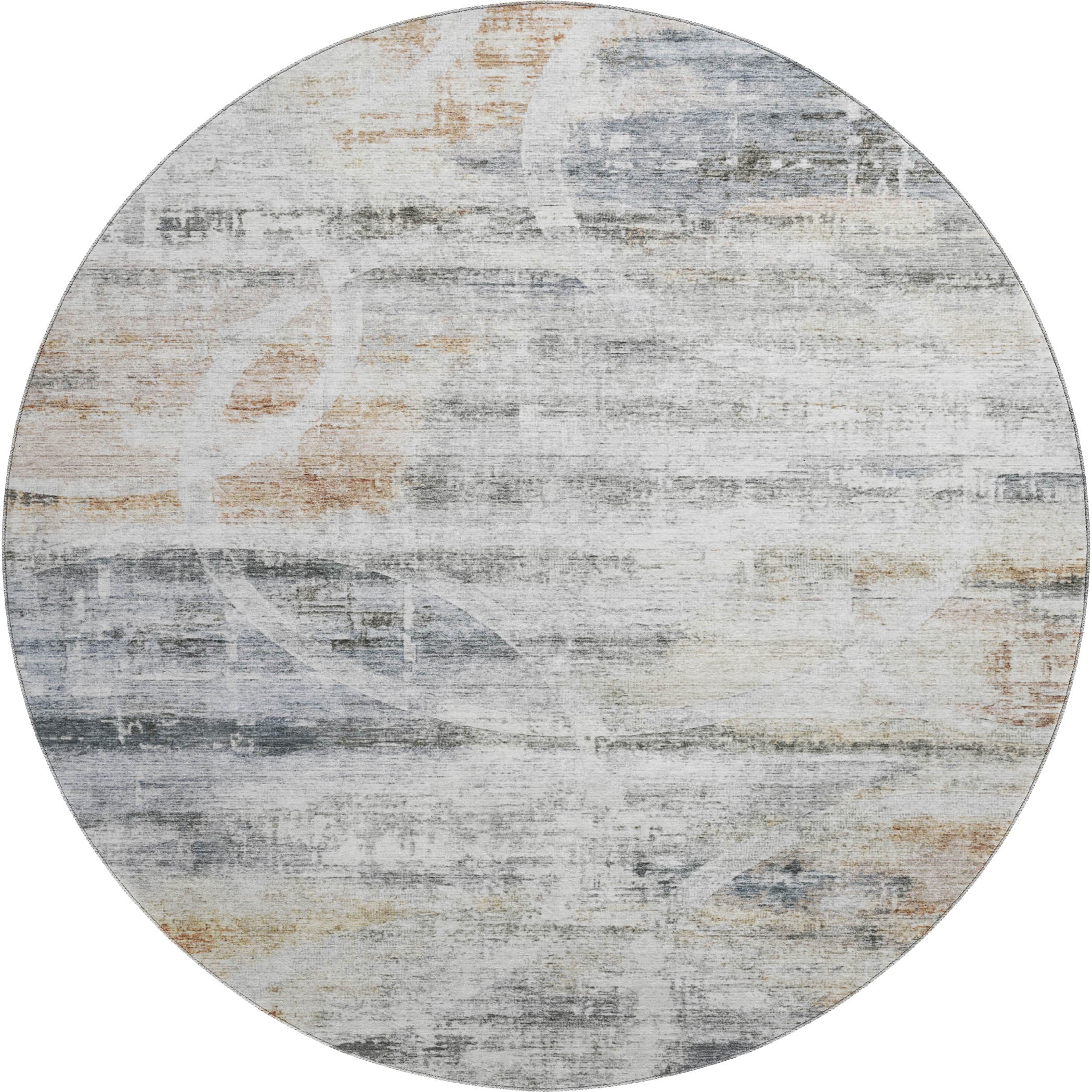 Luxury Machine Washable Indoor/Outdoor Transitional NO3 Silver Gray Rug 8' x 8' #shape_Round