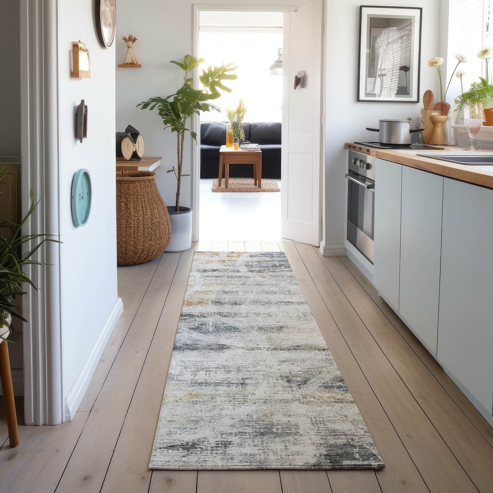 Luxury Machine Washable Indoor/Outdoor Transitional NO3 Silver Gray Rug 2'3" x 7'6" #shape_Runner