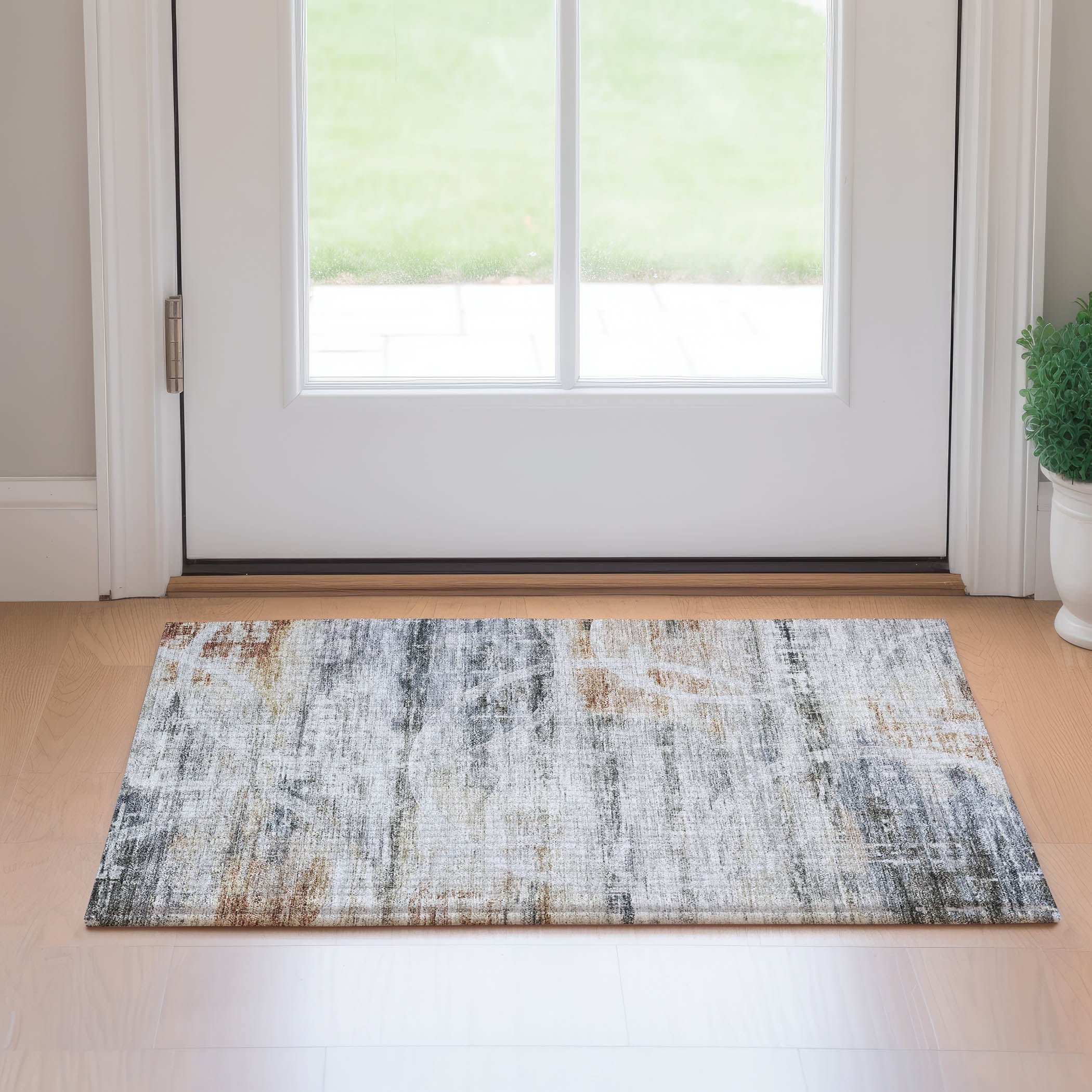 Luxury Machine Washable Indoor/Outdoor Transitional NO3 Silver Gray Rug 1'8" x 2'6" #shape_Rectangle