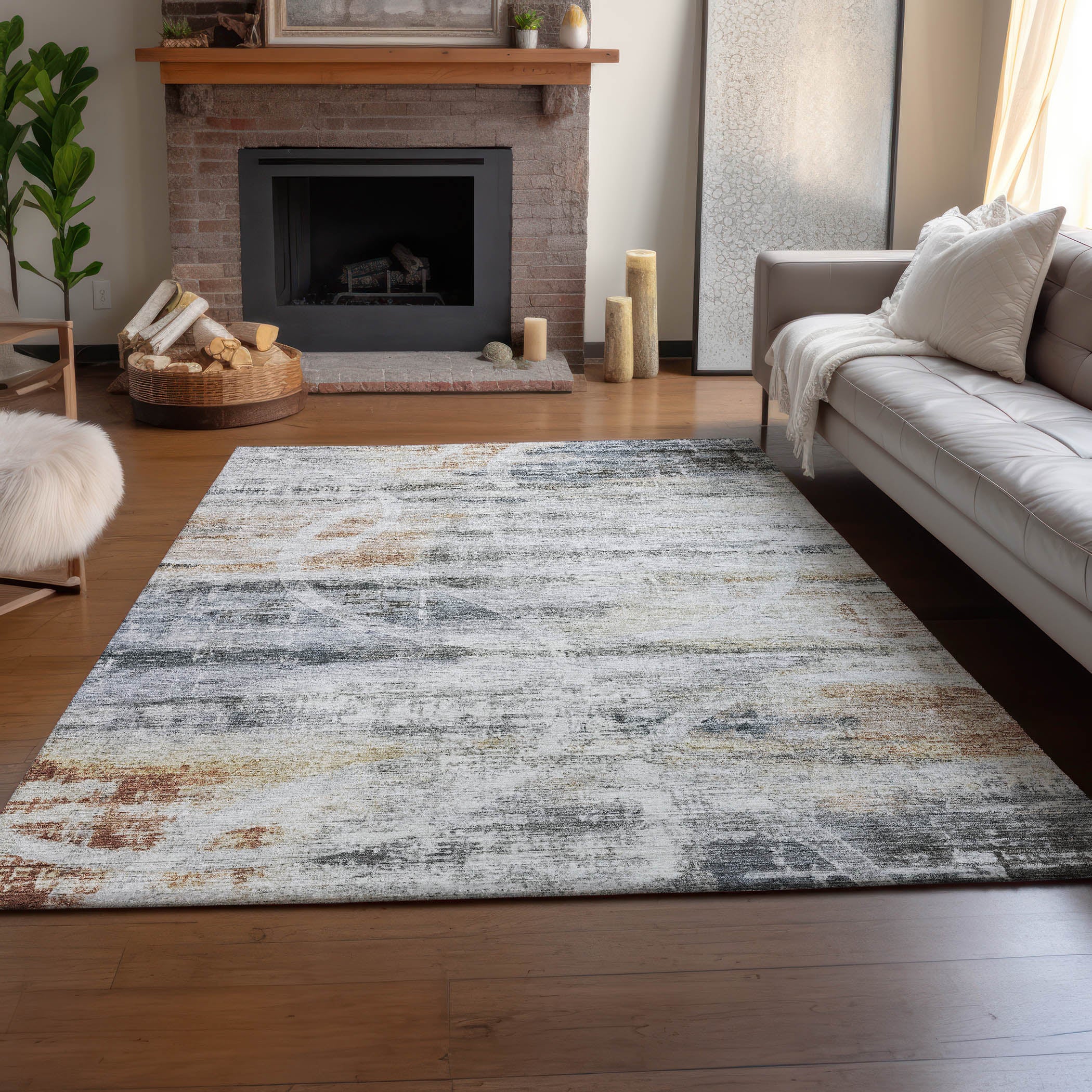 Luxury Machine Washable Indoor/Outdoor Transitional NO3 Silver Gray Rug 2'6" x 3'10" #shape_Rectangle