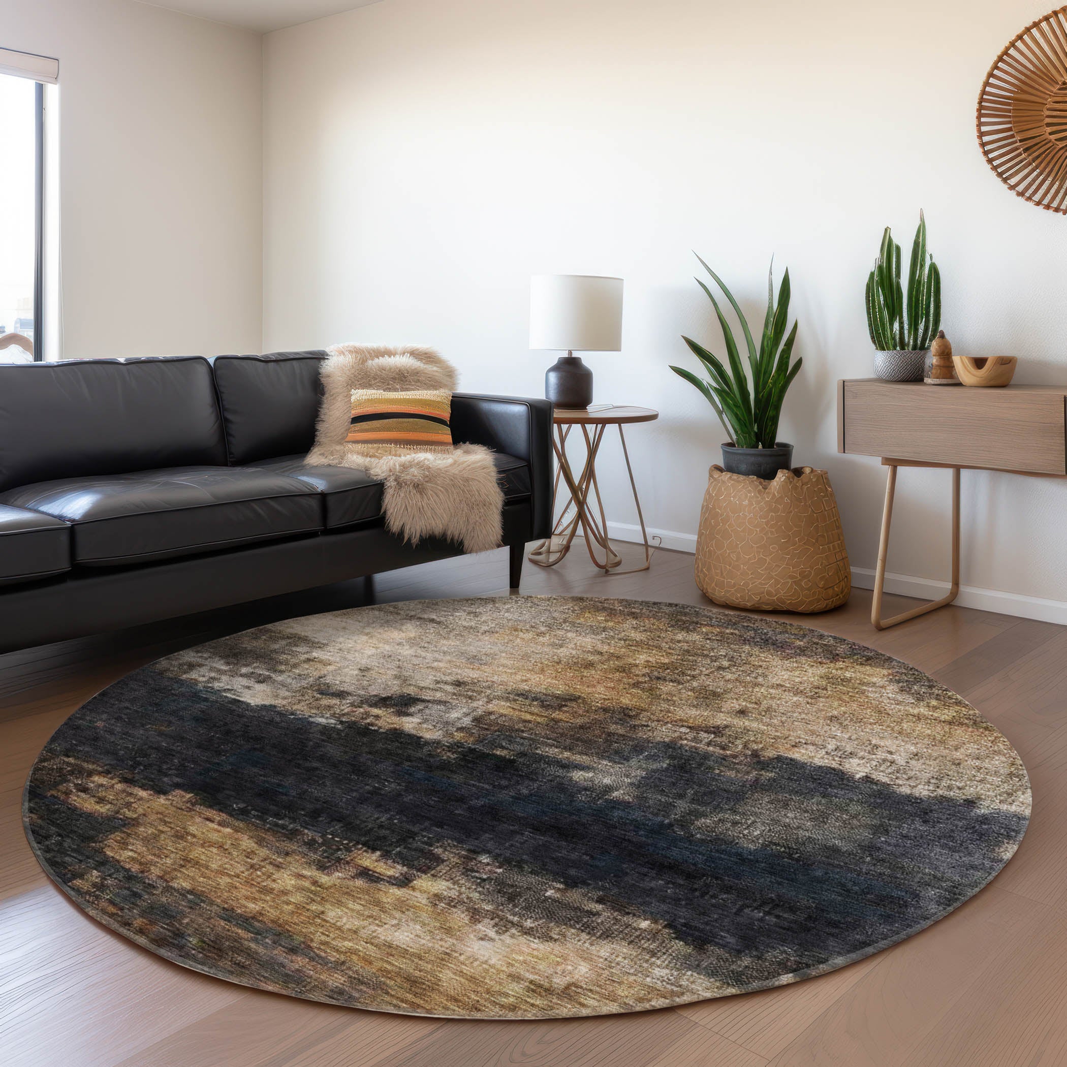 Indoor/Outdoor Contemporary NV17 Charcoal Gray Rug 8' x 8' #shape_Round