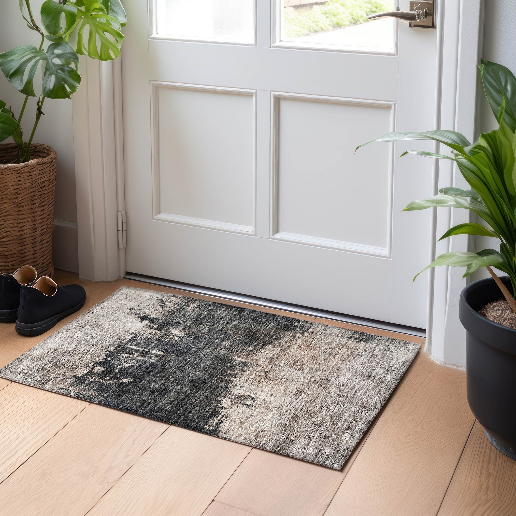 Indoor/Outdoor Contemporary NV23 Taupe Brown Rug 1'8" x 2'6" #shape_Rectangle