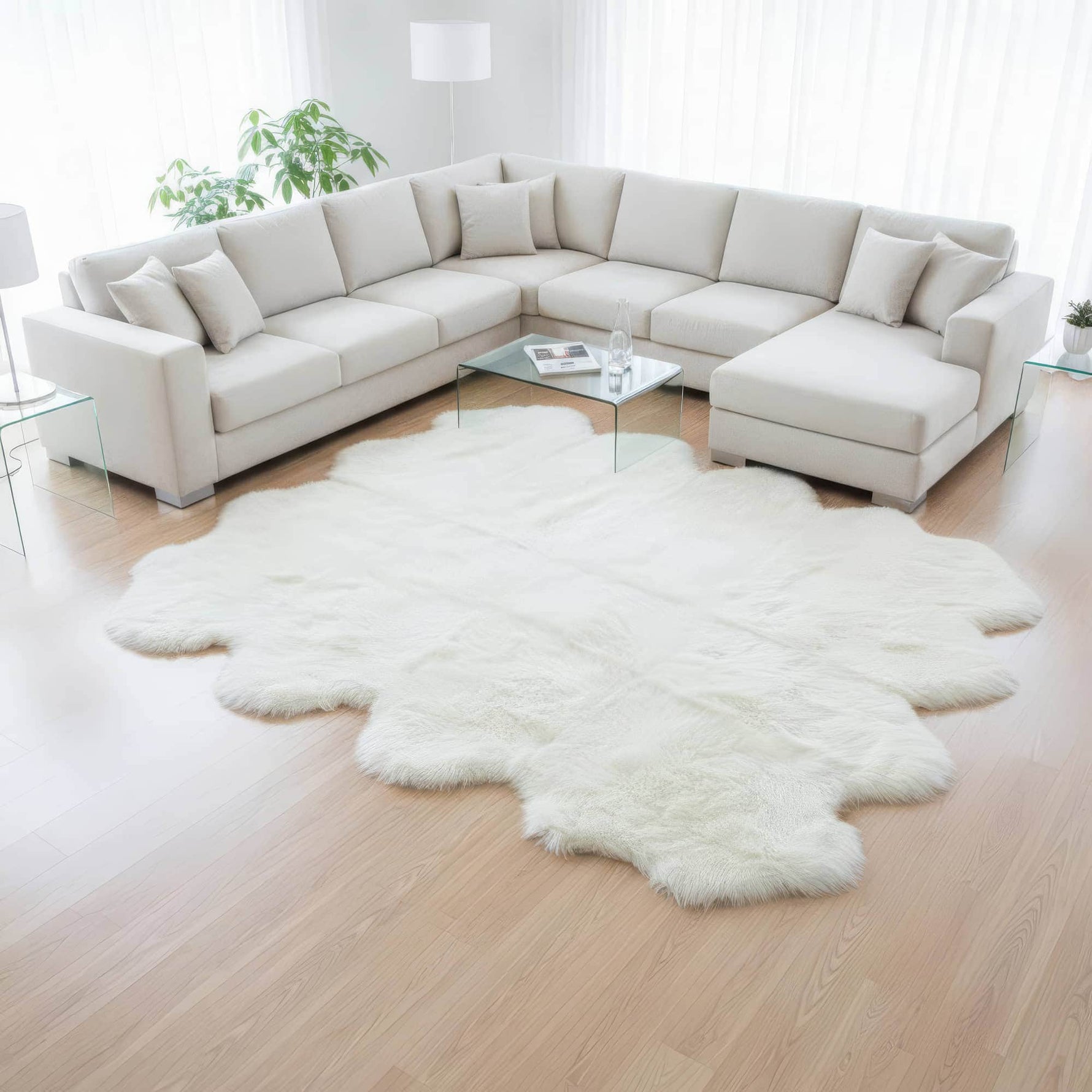 large sheepskin rug ivory white natural fur rug #size_6' x 7'