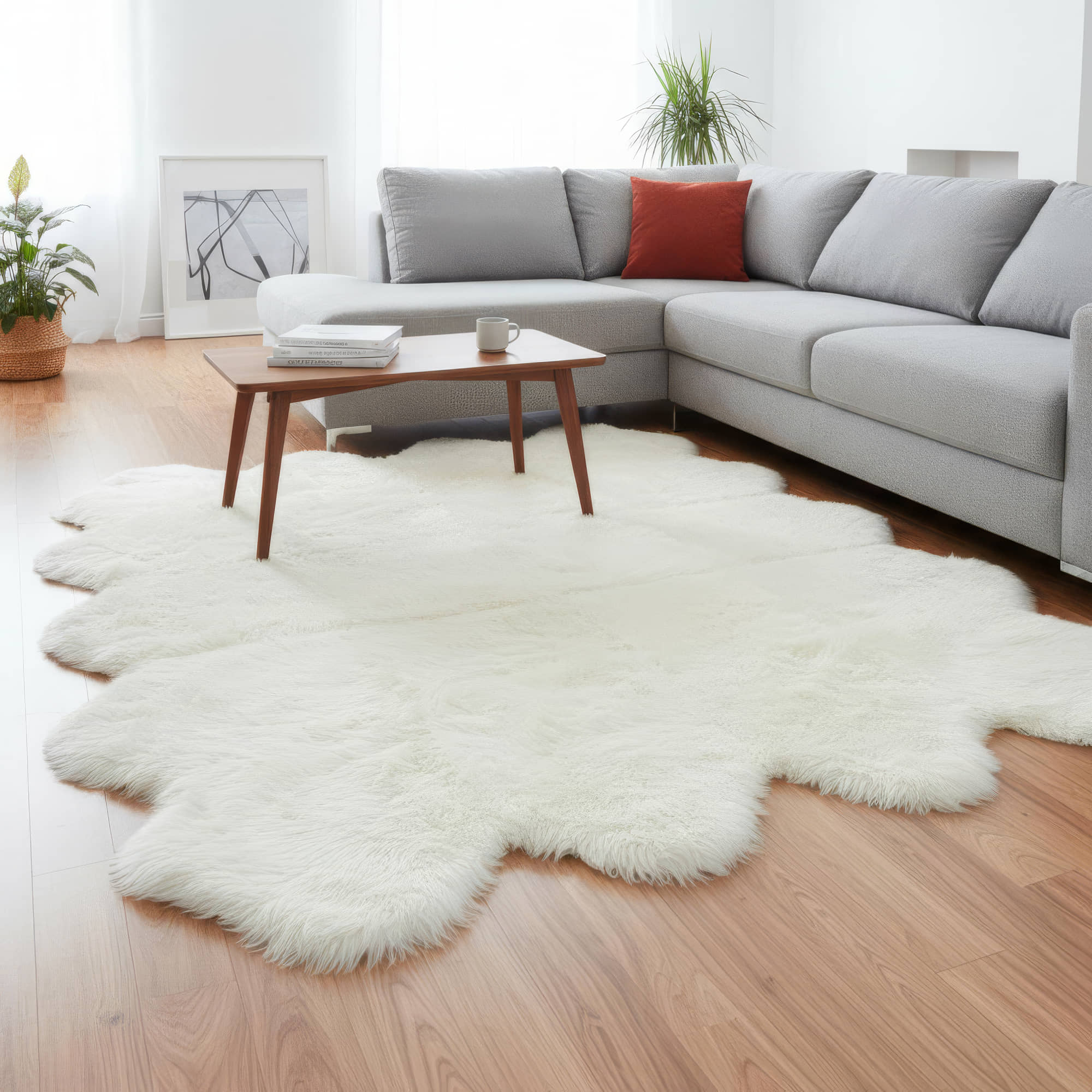 large sheepskin rug ivory white natural fur rug #size_6' x 7'