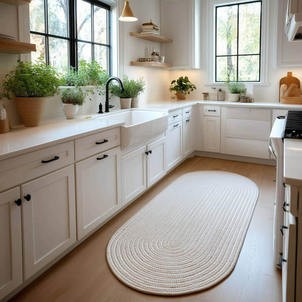 Muted Yellow, Sand Braided Indoor Outdoor Polypropylene Rug 2' X 4' #Size_2' x 4' Runner