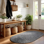 Black, White Braided Indoor Outdoor Polypropylene Rug 2' X 3' #shape_Oval