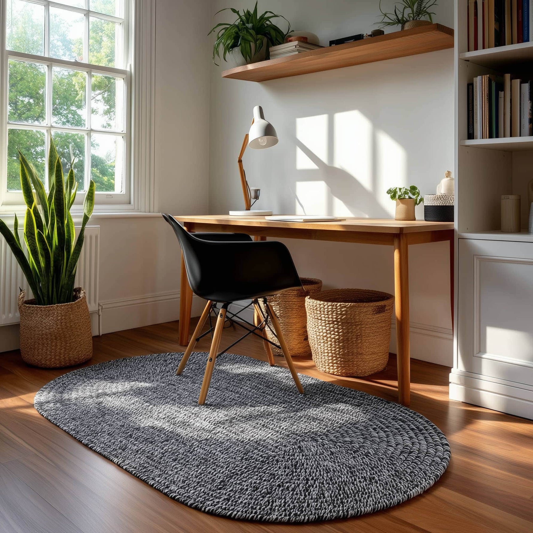 Black, White Braided Indoor Outdoor Polypropylene Rug 3' X 5' #shape_Oval