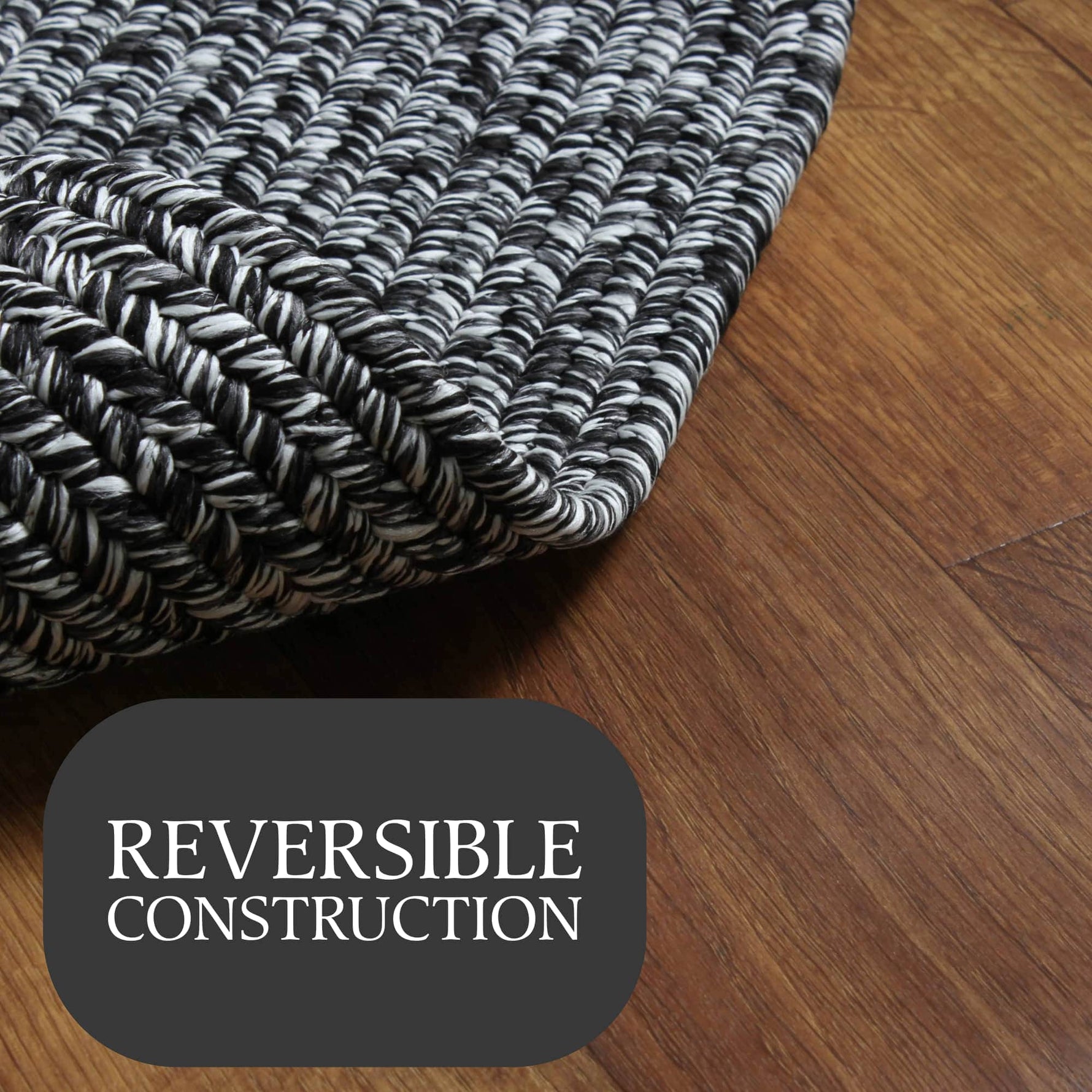 Black, White Braided Indoor Outdoor Polypropylene Rug 2' X 3'