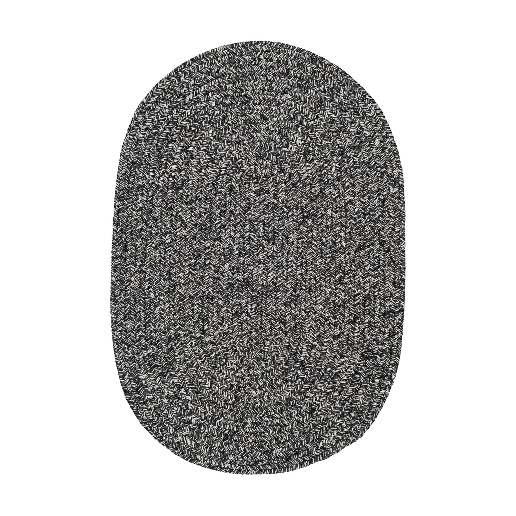 Black, White Braided Indoor Outdoor Polypropylene Rug 2' X 3' #shape_Oval