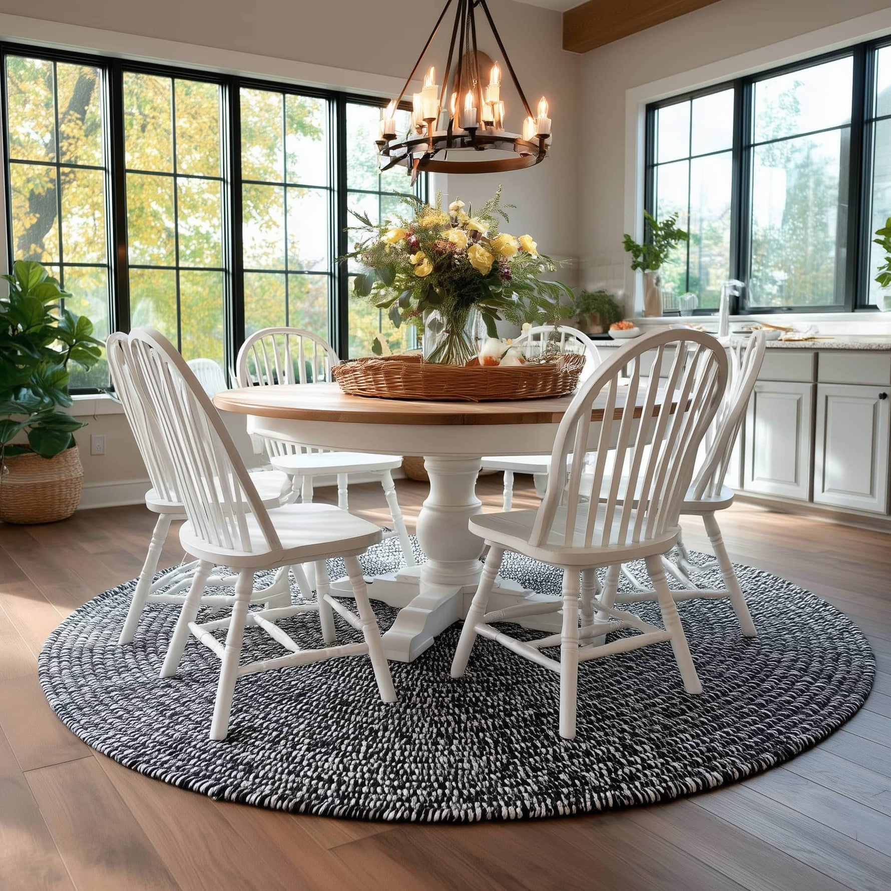 Black, White Braided Indoor Outdoor Polypropylene Rug 6' #shape_Round