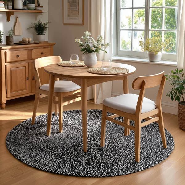 Black, White Braided Indoor Outdoor Polypropylene Rug 4' #Size_4' Round