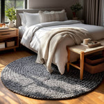 Black, White Braided Indoor Outdoor Polypropylene Rug 4' #shape_Round