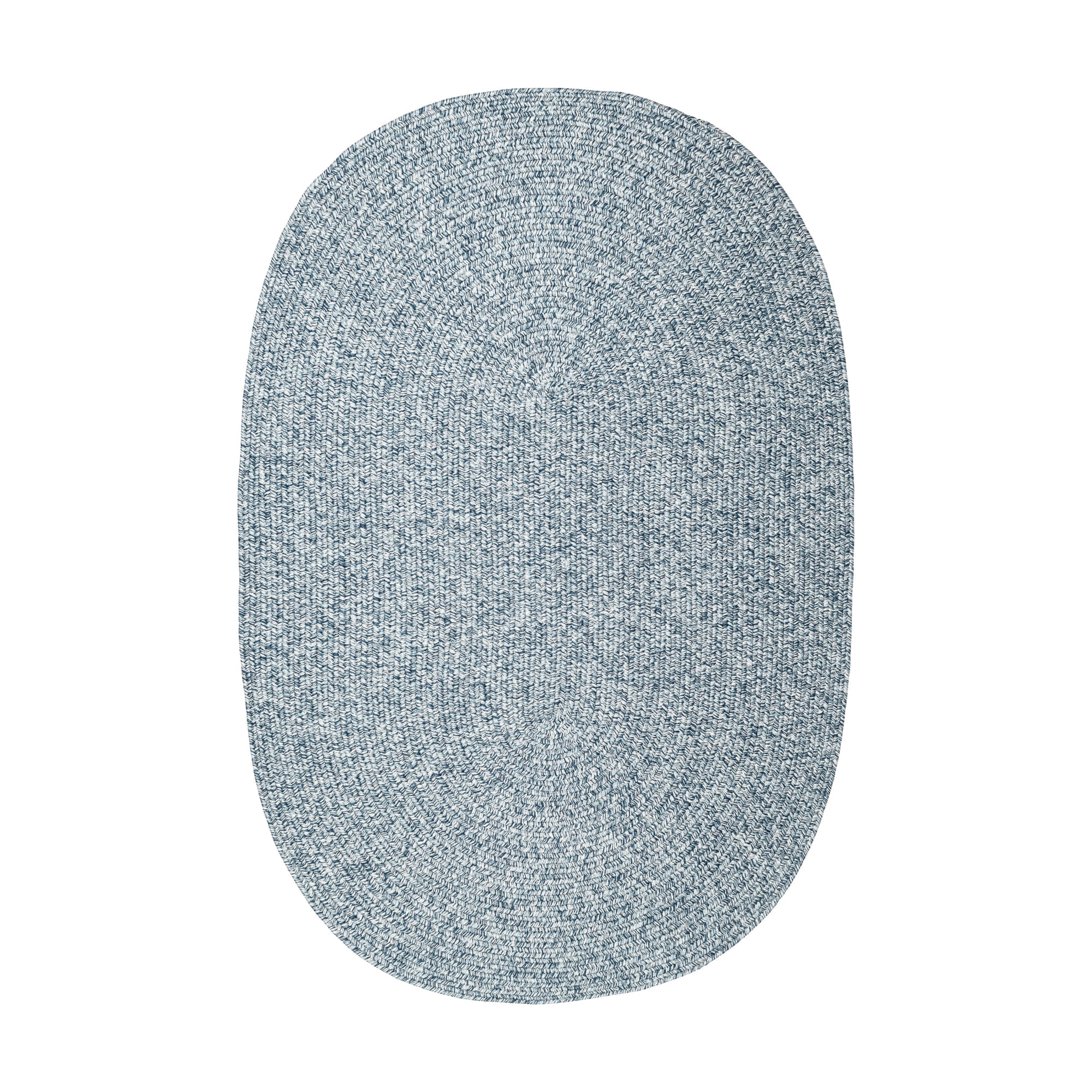 Navy Blue, White Braided Indoor Outdoor Polypropylene Rug 5' X 8' #shape_Oval