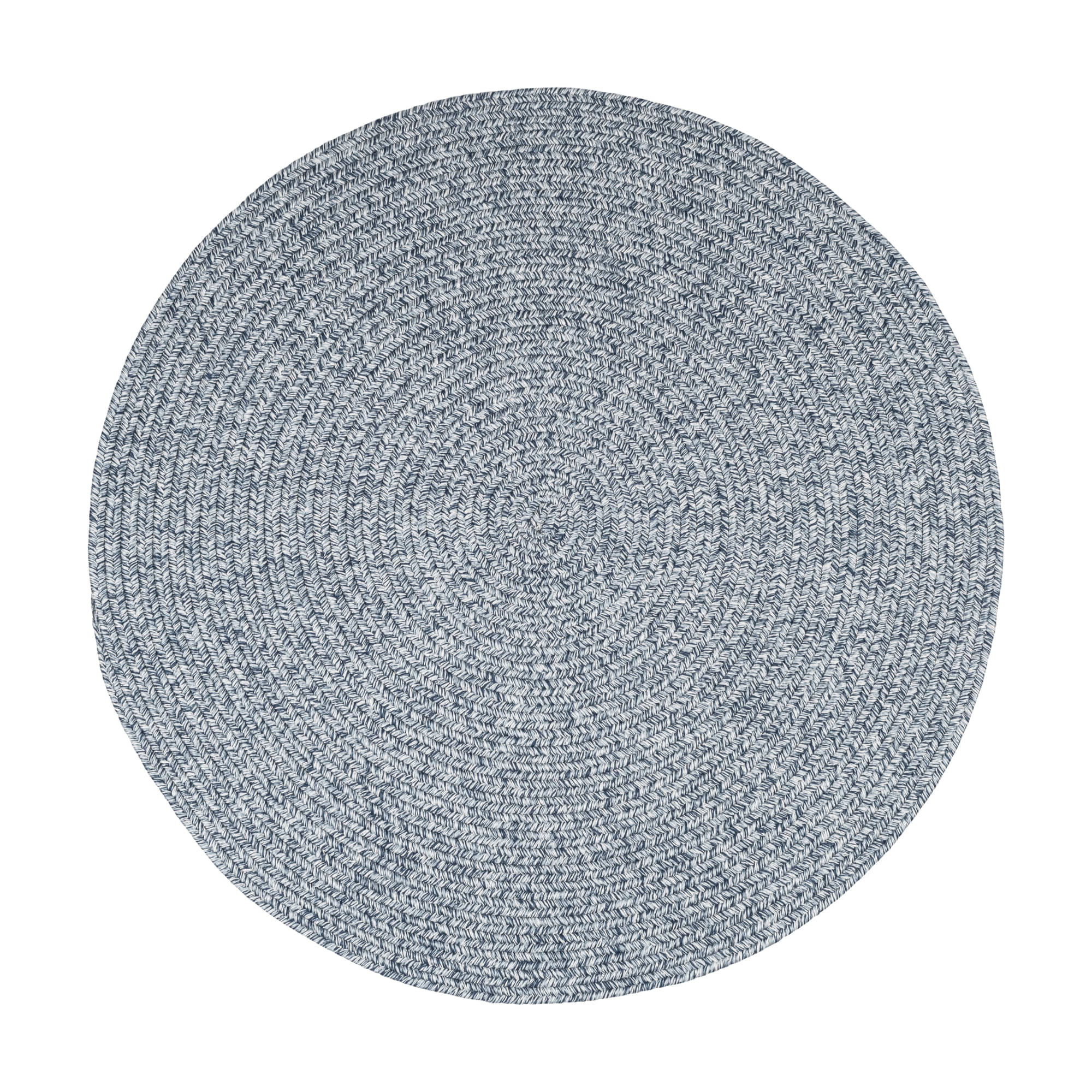 Navy Blue, White Braided Indoor Outdoor Polypropylene Rug 4' #shape_Round