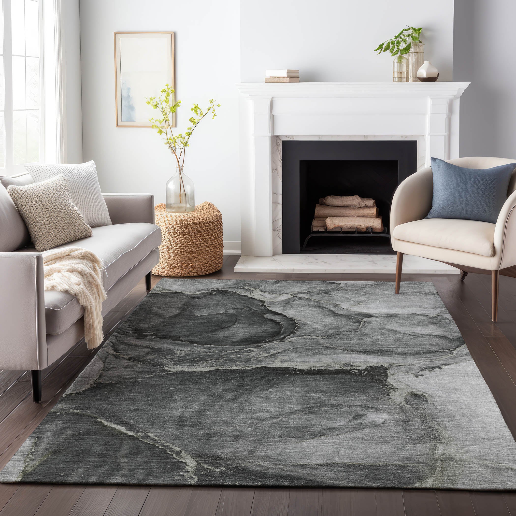 Luxury Washable Indoor/Outdoor Transitional OY14 Charcoal Gray Rug 2'6" x 3'10" #shape_Rectangle