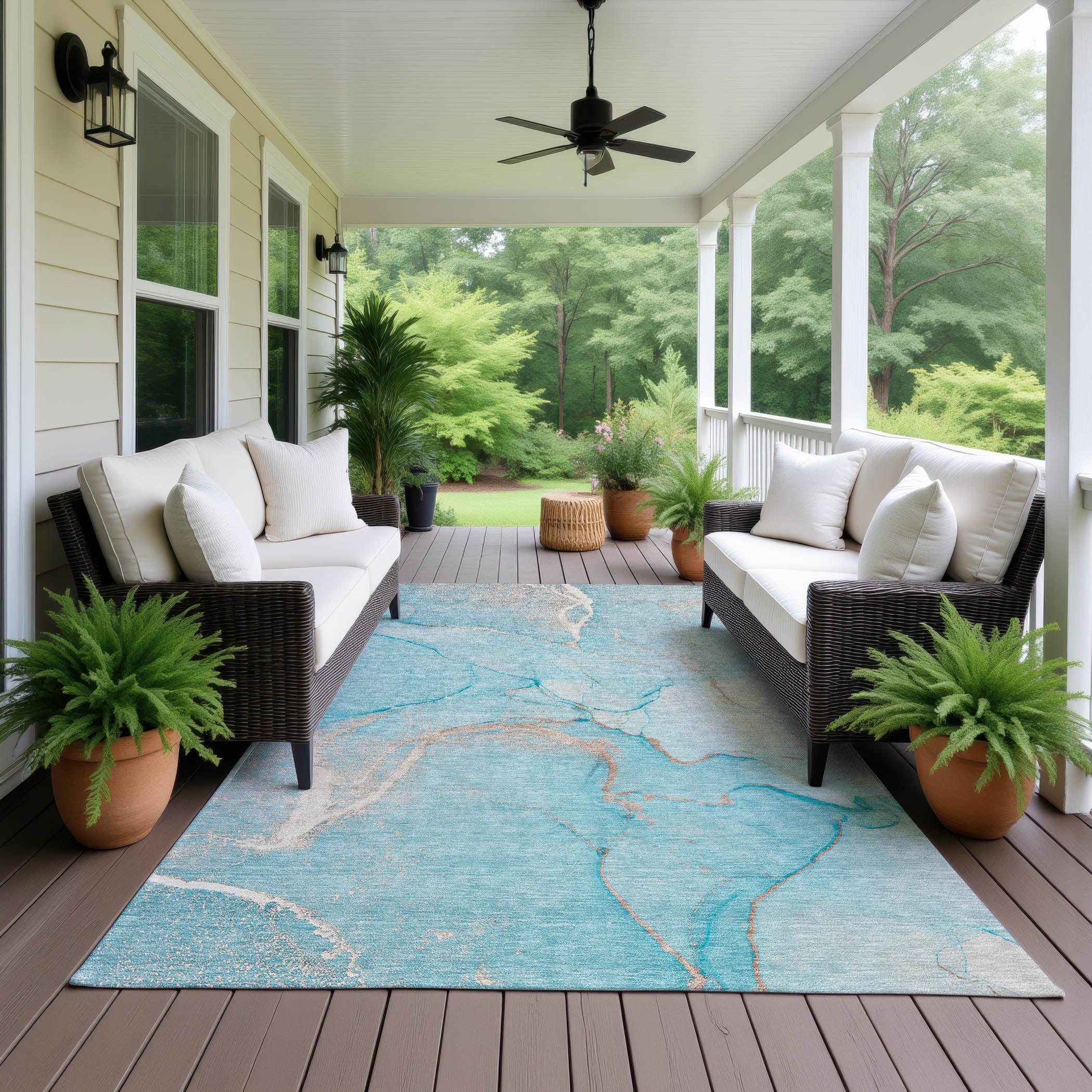Luxury Washable Indoor/Outdoor Transitional OY7 Teal Rug 2'6" x 3'10" #shape_Rectangle