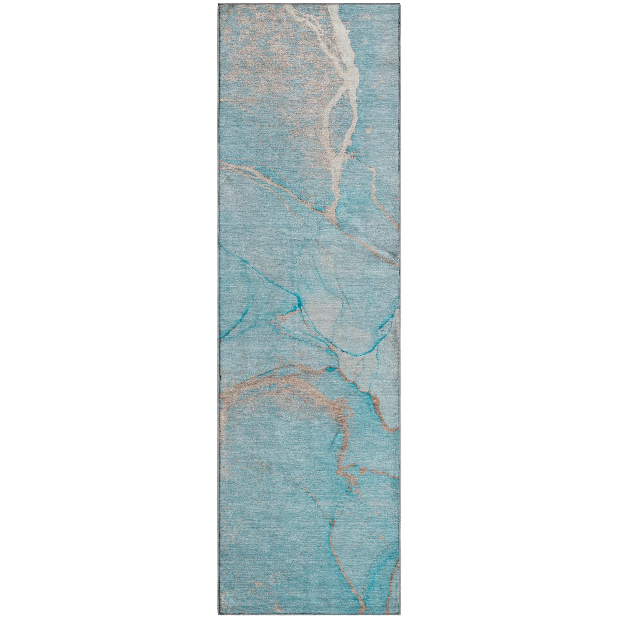 Luxury Washable Indoor/Outdoor Transitional OY7 Teal Rug 2'3" x 7'6" #shape_Runner