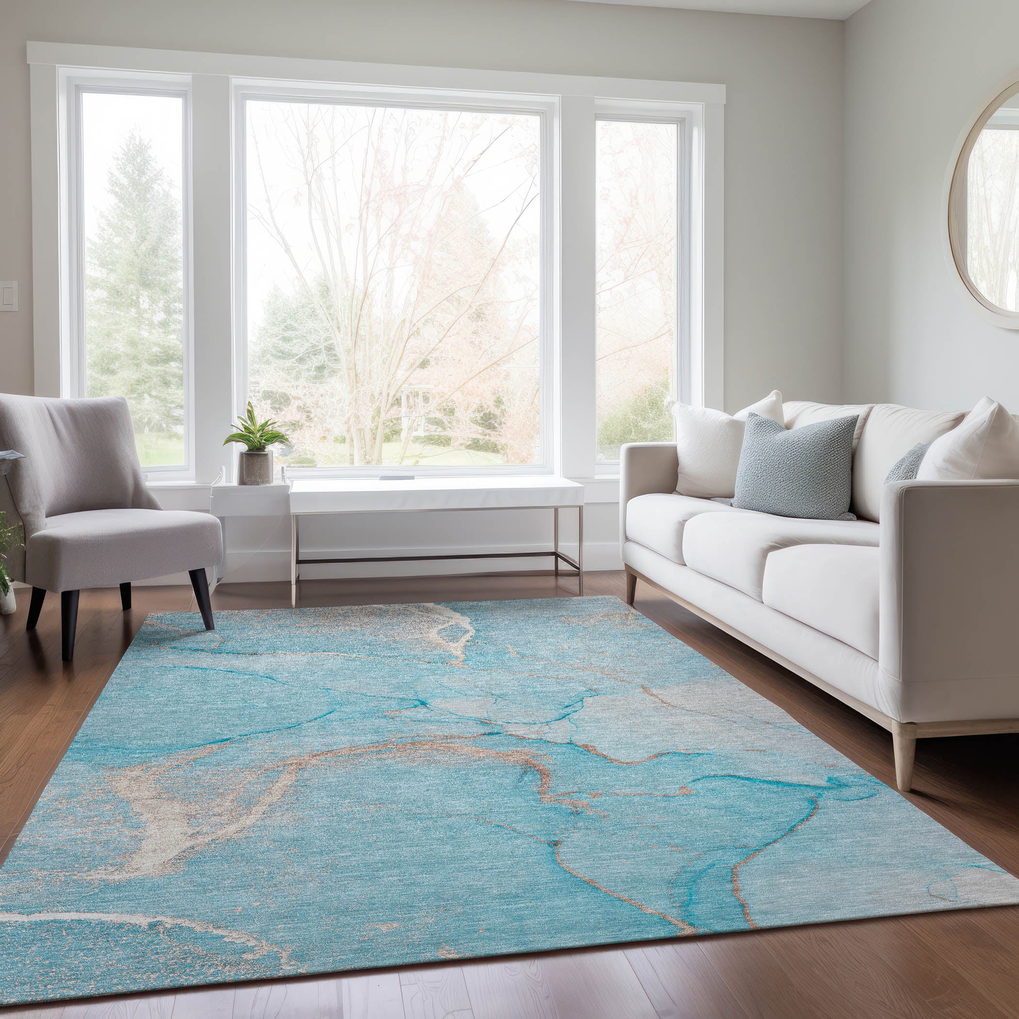 Luxury Washable Indoor/Outdoor Transitional OY7 Teal Rug 2'6" x 3'10" #shape_Rectangle