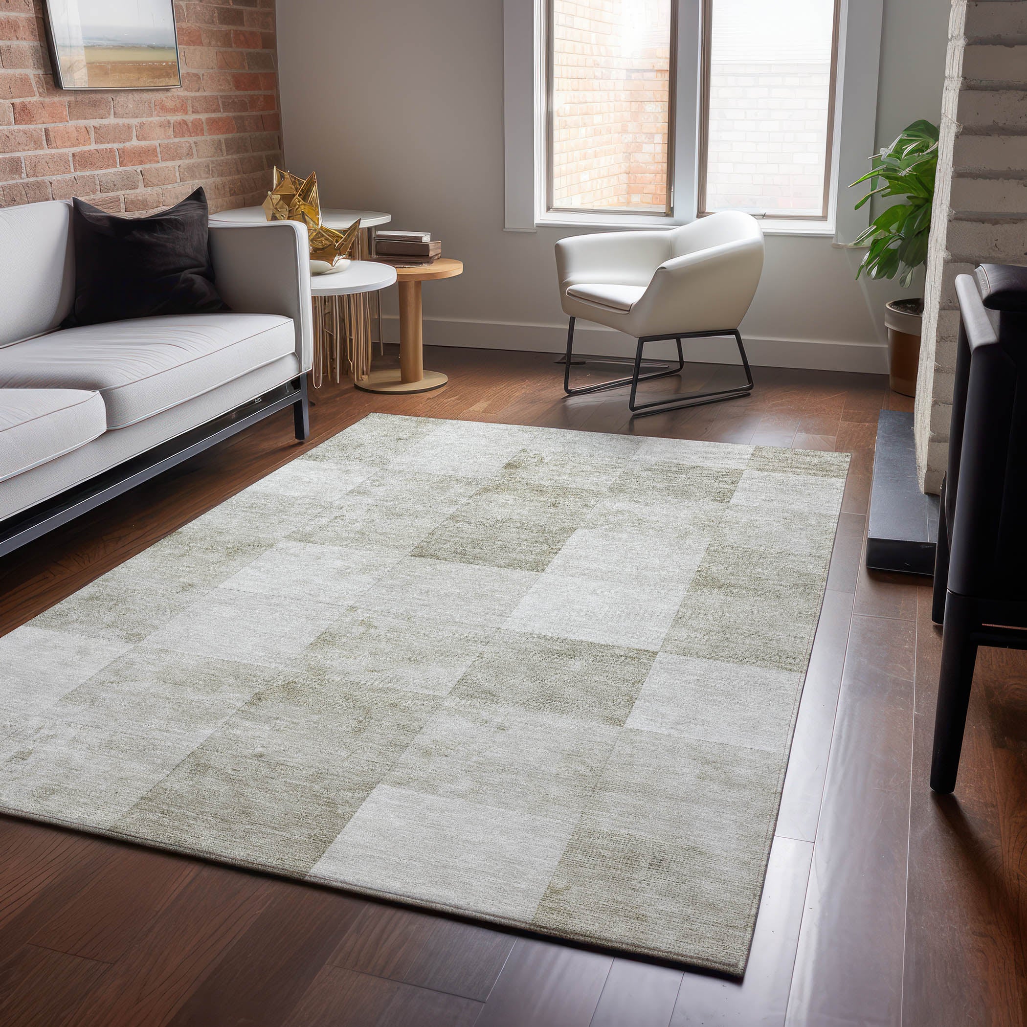Luxury Machine Washable Indoor/Outdoor Transitional PA10 Beige Brown Rug 2'6" x 3'10" #shape_Rectangle