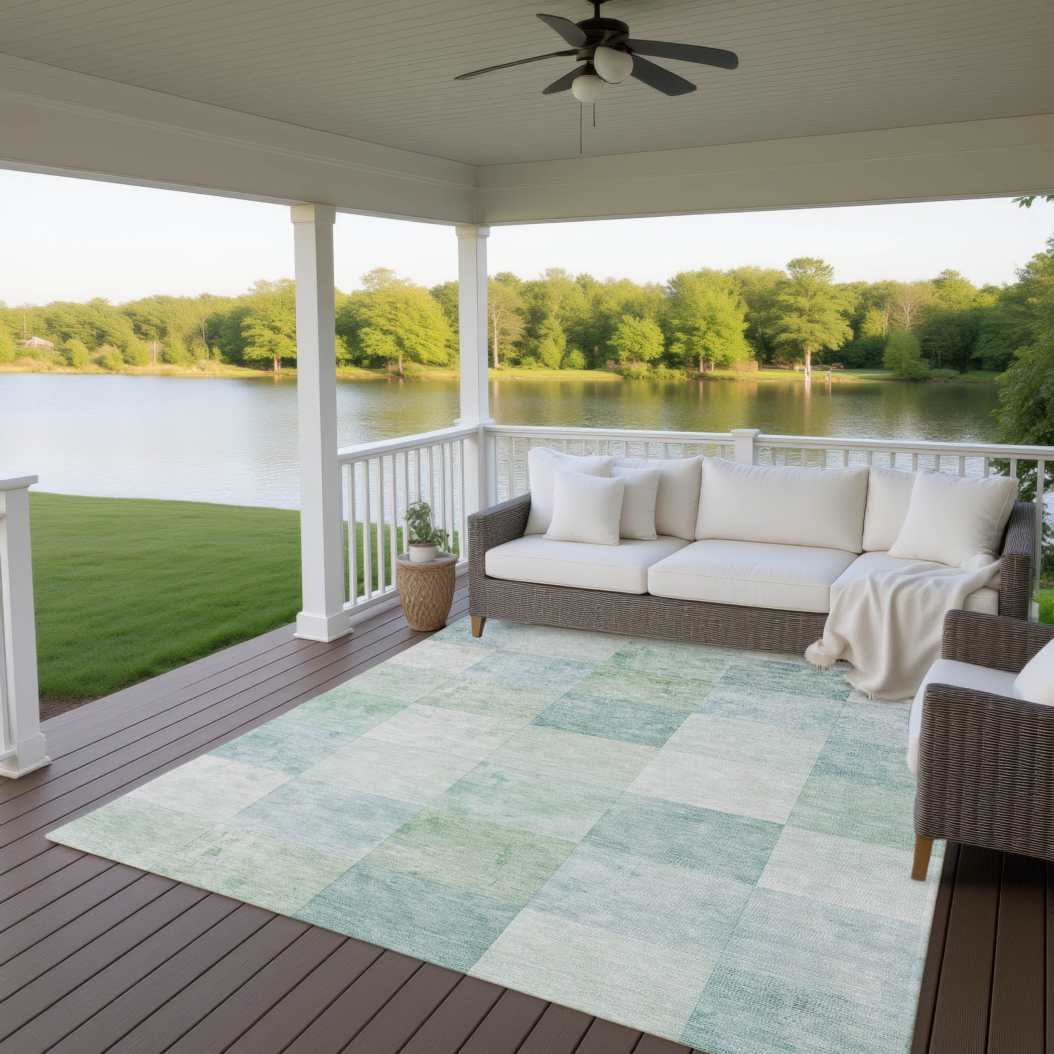 Luxury Machine Washable Indoor/Outdoor Transitional PA10 Seafoam Blue Rug 2'6" x 3'10" #shape_Rectangle