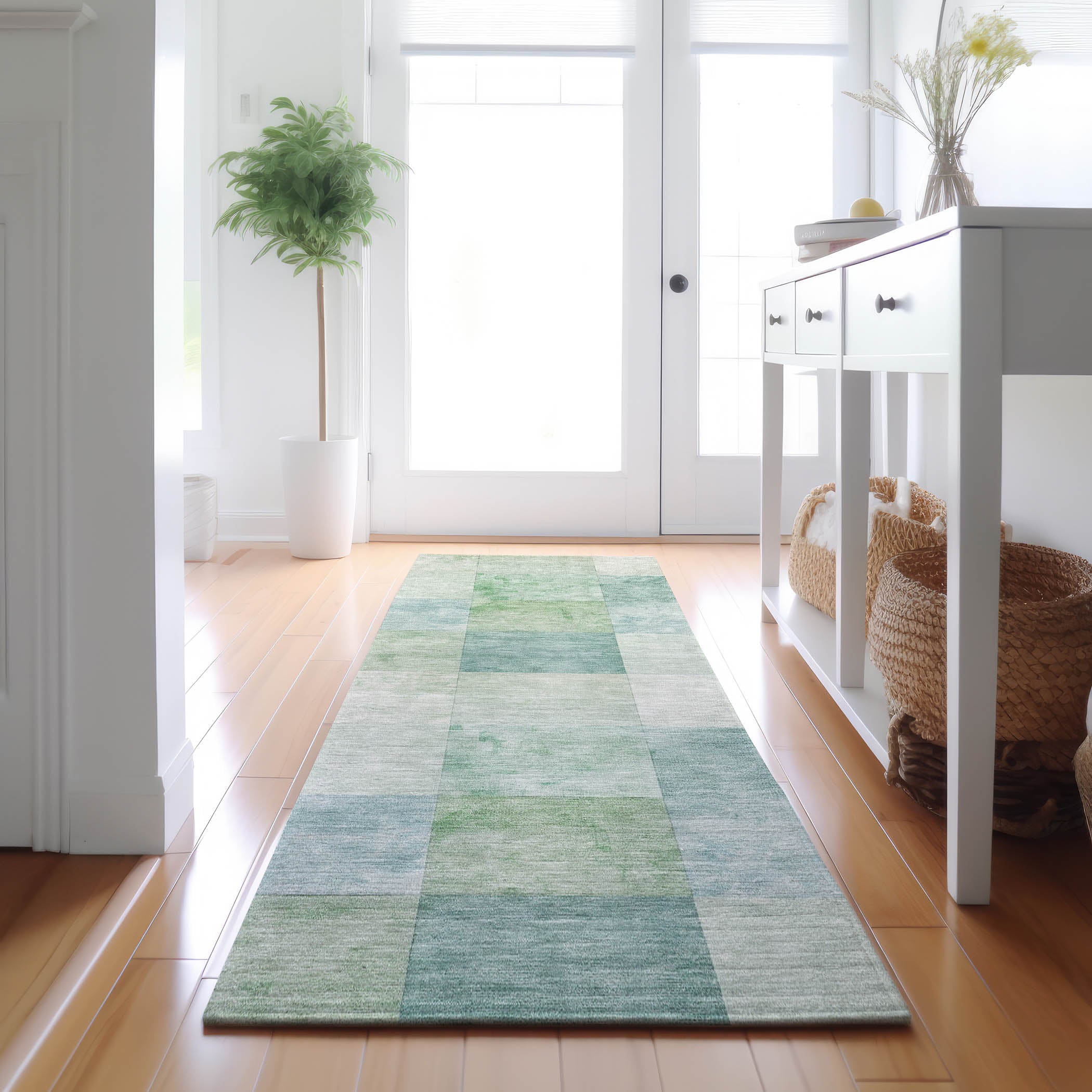Luxury Machine Washable Indoor/Outdoor Transitional PA10 Seafoam Blue Rug 2'3" x 7'6" #shape_Runner